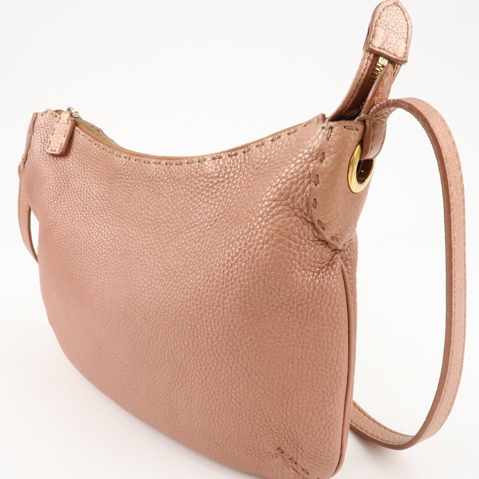 FENDI Zucca Canvas Leather Shoulder Bag Brown Black 8BT146 Used