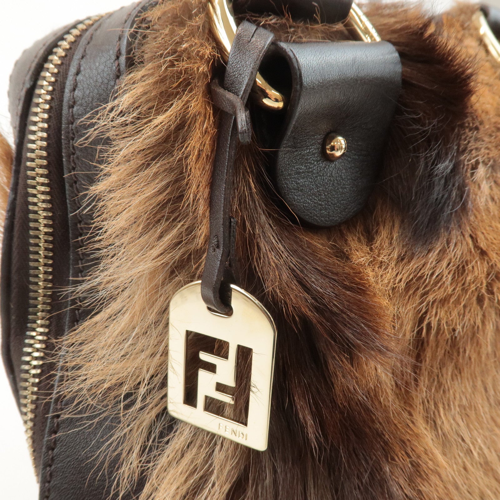 FENDI Unborn Calf Leather Hand Bag Shoulder Bag Brown 8BR286 Used