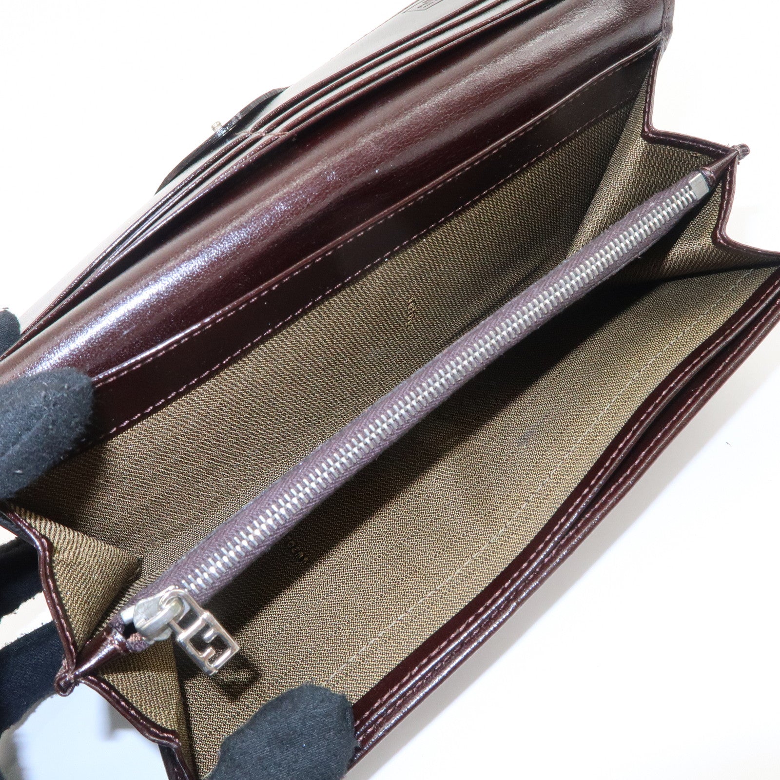 FENDI Zucca Print Canvas Leather Long Wallet Brown 30851 Used