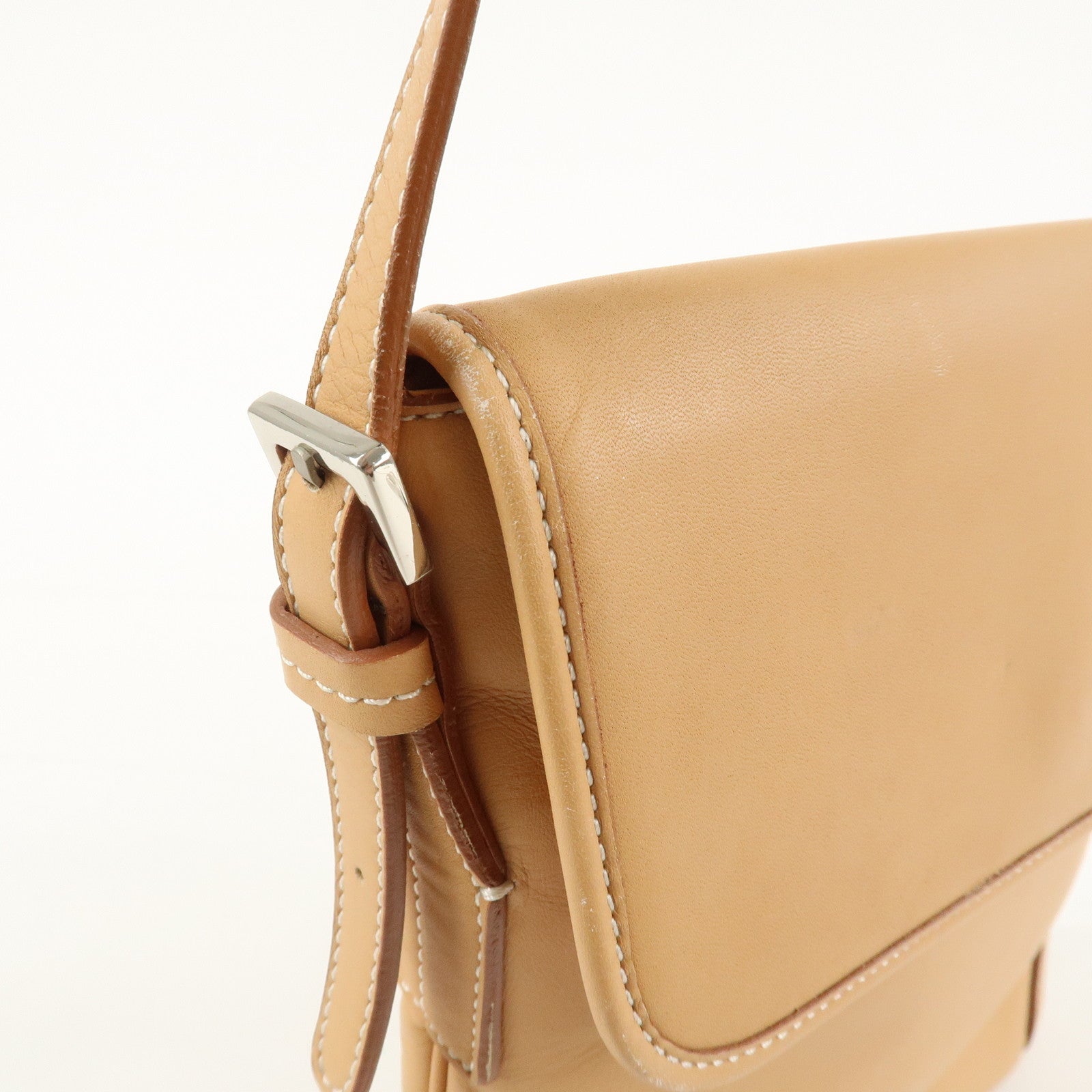 BURBERRY Leather Shoulder Bag Crossbody Bag Beige Used