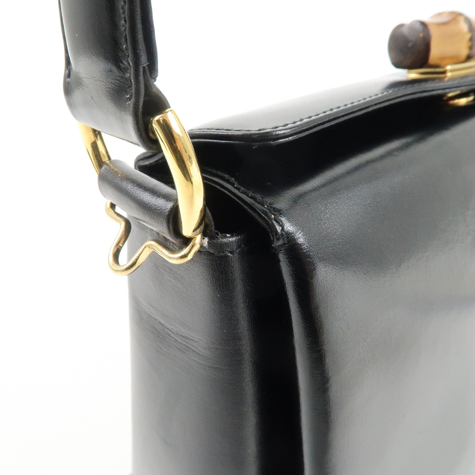 GUCCI Bamboo Leather Hand bag Shoulder Bag Black 000.1781.0175 Used