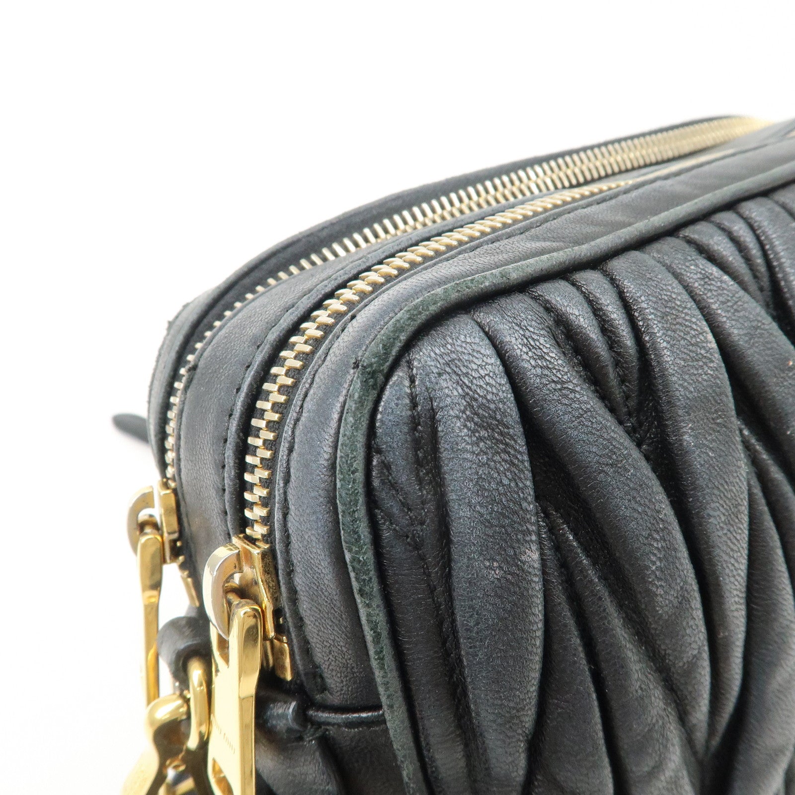 MIU MIU Matelasse Leather Shoulder Bag Black Used