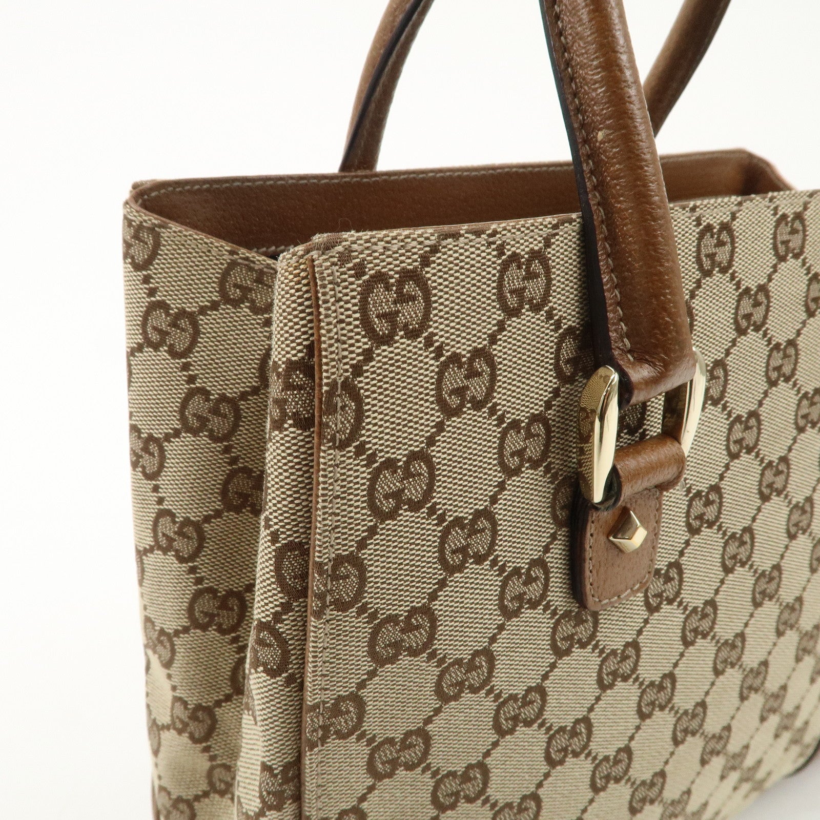 GUCCI GG Canvas Leather Tote Bag Hand Bag Beige Brown 120895 Used