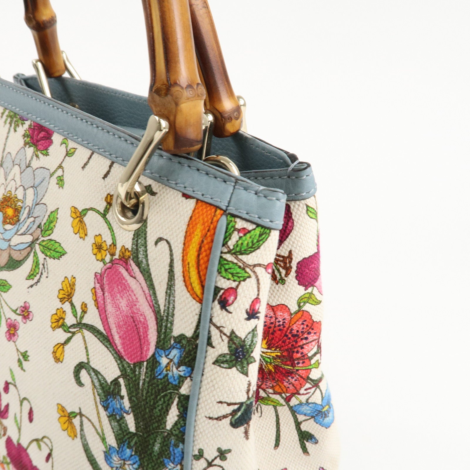 GUCCI Bamboo Canvas Leather 2Way Bag Flora Japan Limited 336032 Used