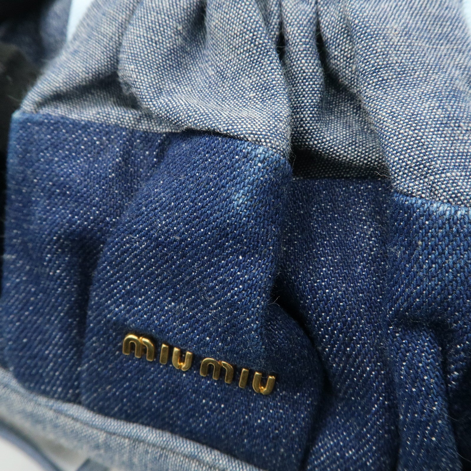 MIU MIU Denim Velour Leather Patches Shoulder Bag Blue Navy Used