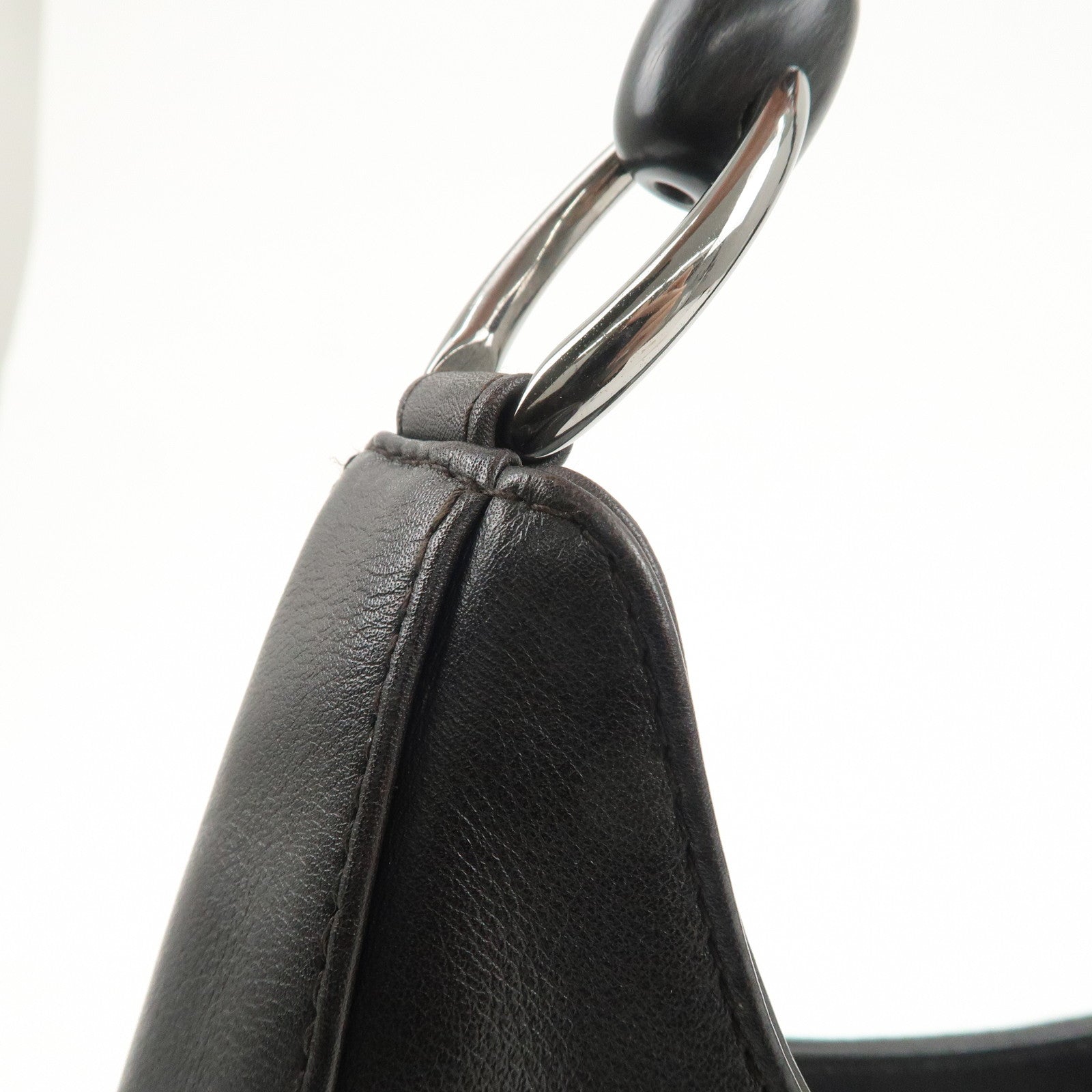 Christian Dior Maris Pearl Leather Shoulder Bag Dark Brown Used