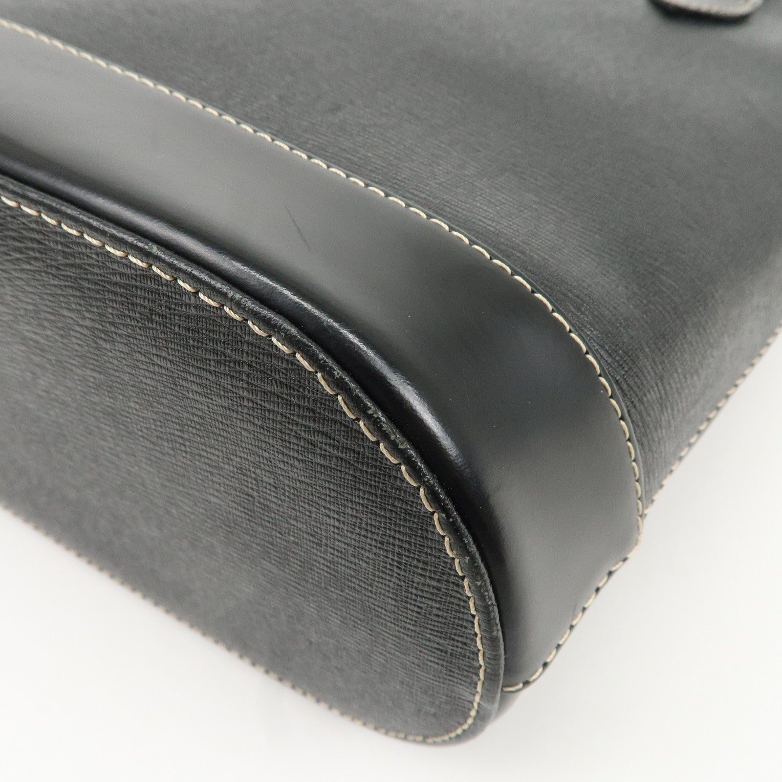 BURBERRY Logo Leather Tote Bag Hand Bag Black Used