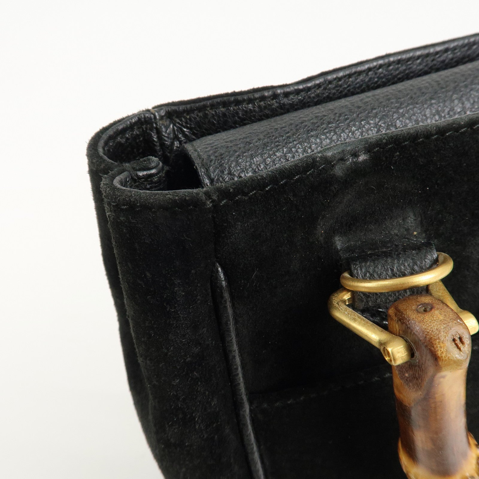GUCCI Bamboo Suede Leather Hand Bag Black 000.122.0316 Used