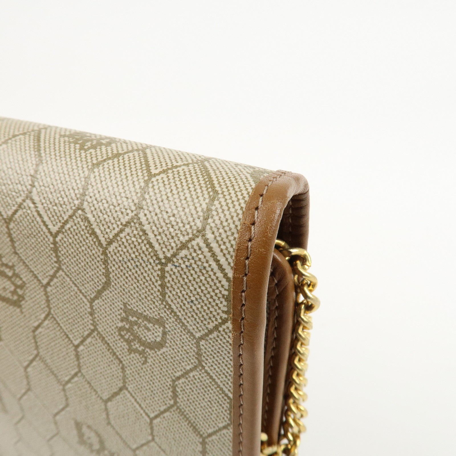 Christian Dior Honeycomb PVC Leather Chain Shoulder Bag Ivory Used