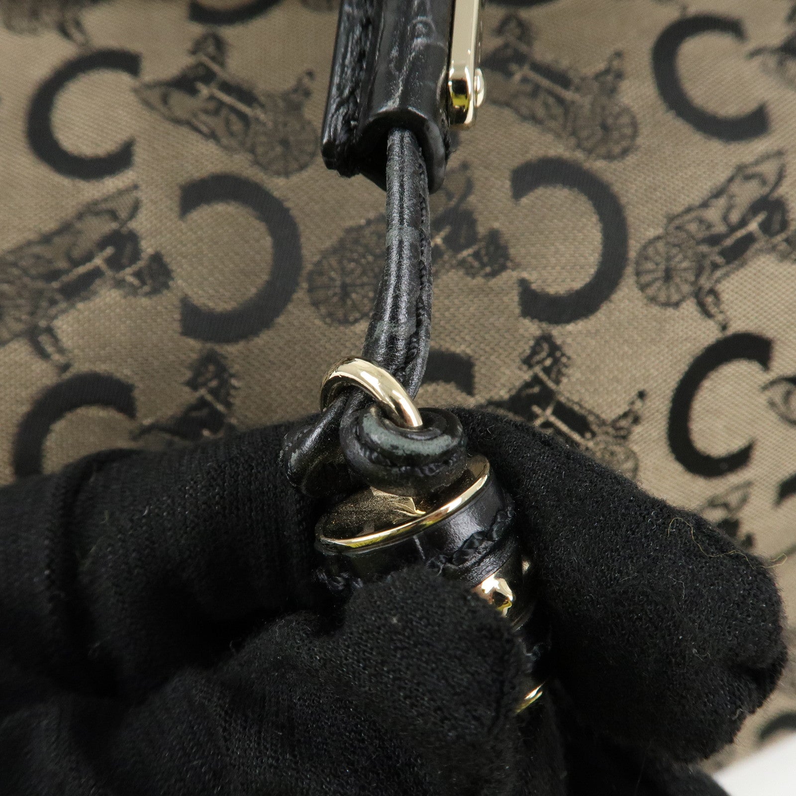 CELINE C Macadam Canvas Embossed Leather Bittersweet Shoulder Bag Used