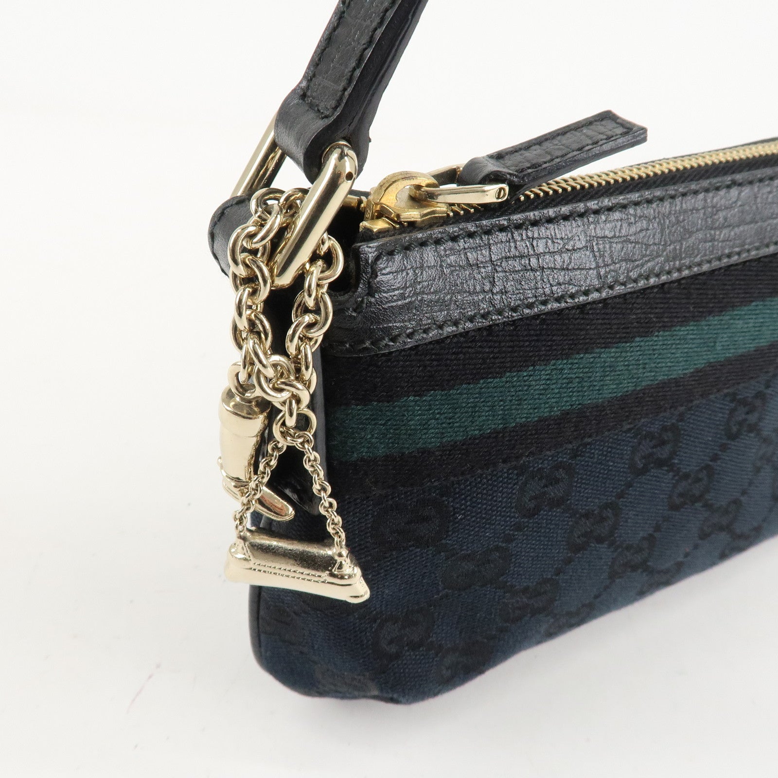 GUCCI Sherry GG Canvas Leather Shoulder Bag Black 145970 Used