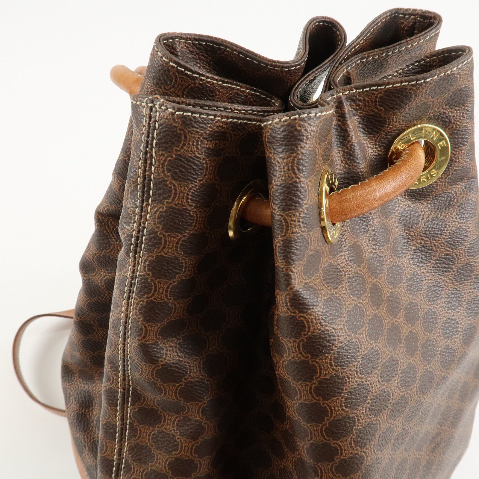 CELINE Macadam PVC Leather One Shoulder Bag Dark Brown Used