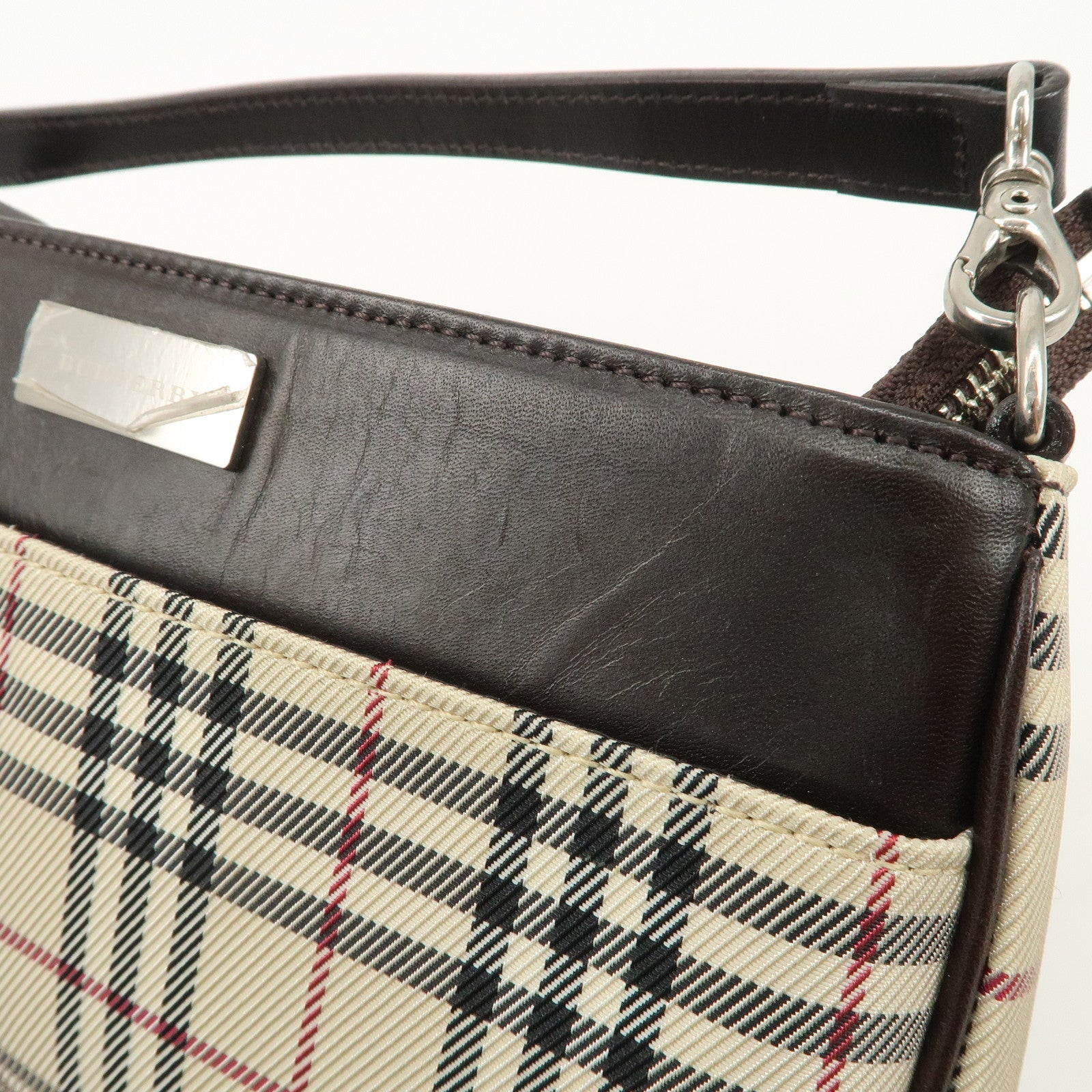 BURBERRY Canvas Leather Shoulder Bag Silver Hardware Used