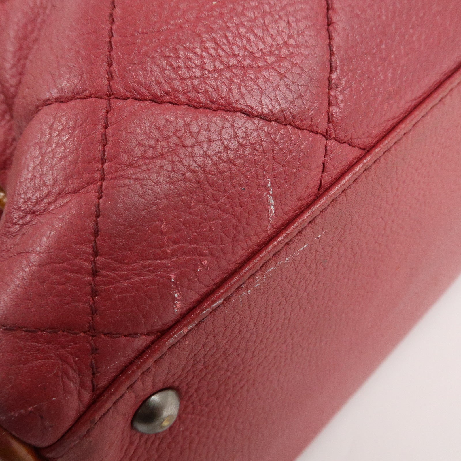 CHANEL Matelasse Caviar Skin Patent Boston Bag Hand Bag Red Used