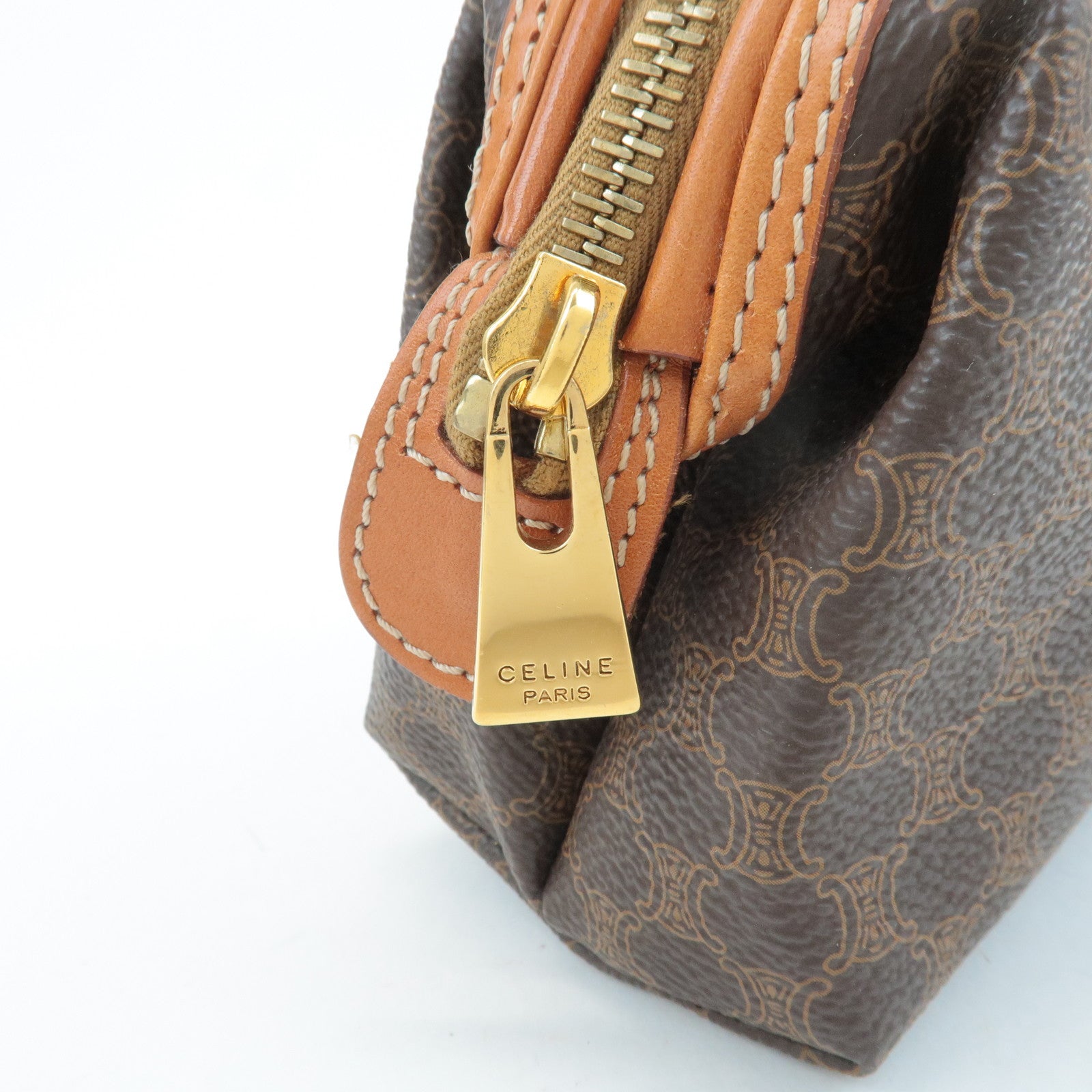 CELINE Macadam PVC Leather Pouch Cosmetic Pouch Brown Used