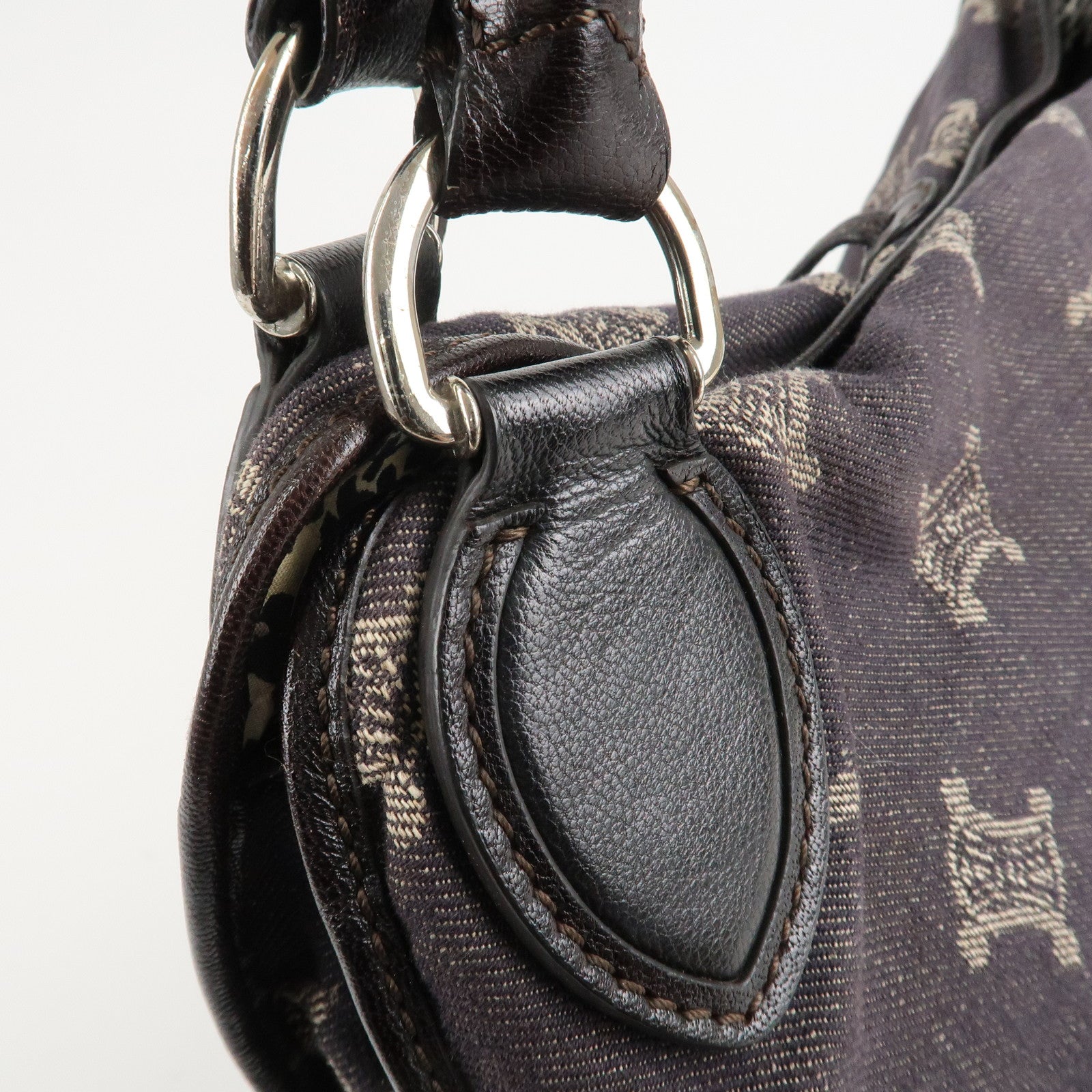 CELINE Macadam Denim Leather Bitter Sweet Shoulder Bag Navy Brown Used