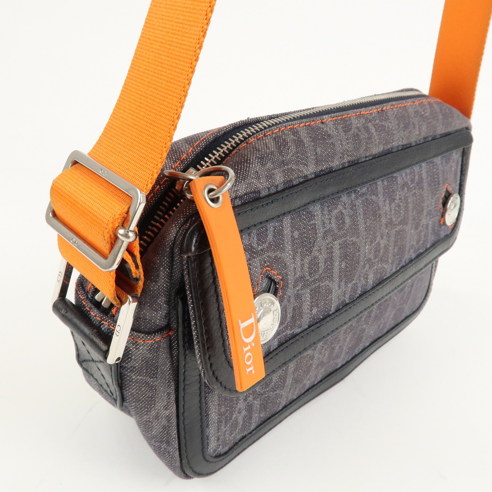 Christian Dior Trotter Flight Line Denim Leather Shoulder Bag Used