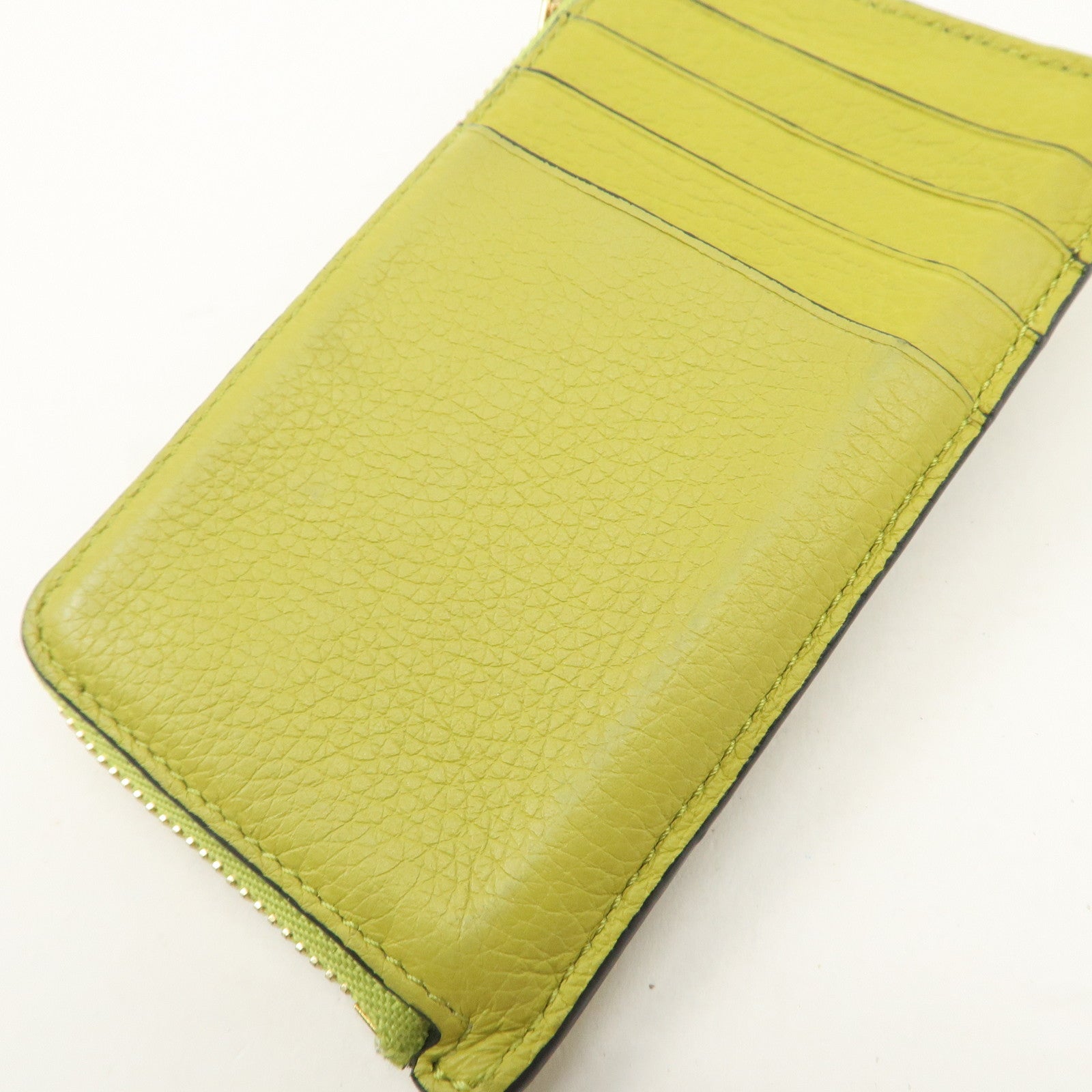 LOEWE Anagram Leather Coin Case Fragment Case Yellow Khaki Used