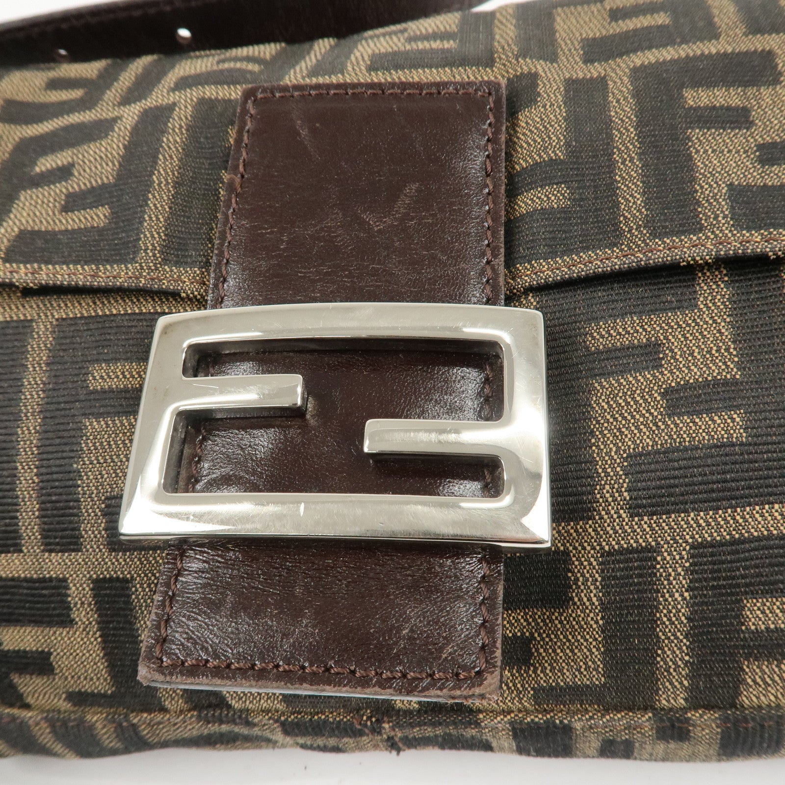 FENDI Mamma Baguette Canvas Shoulder Bag Brown Black 26424 Used