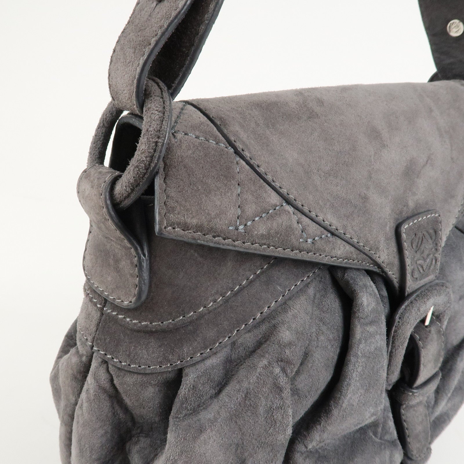 LOEWE Anagram Suede Leather Shoulder Bag Hand Bag Gray Used