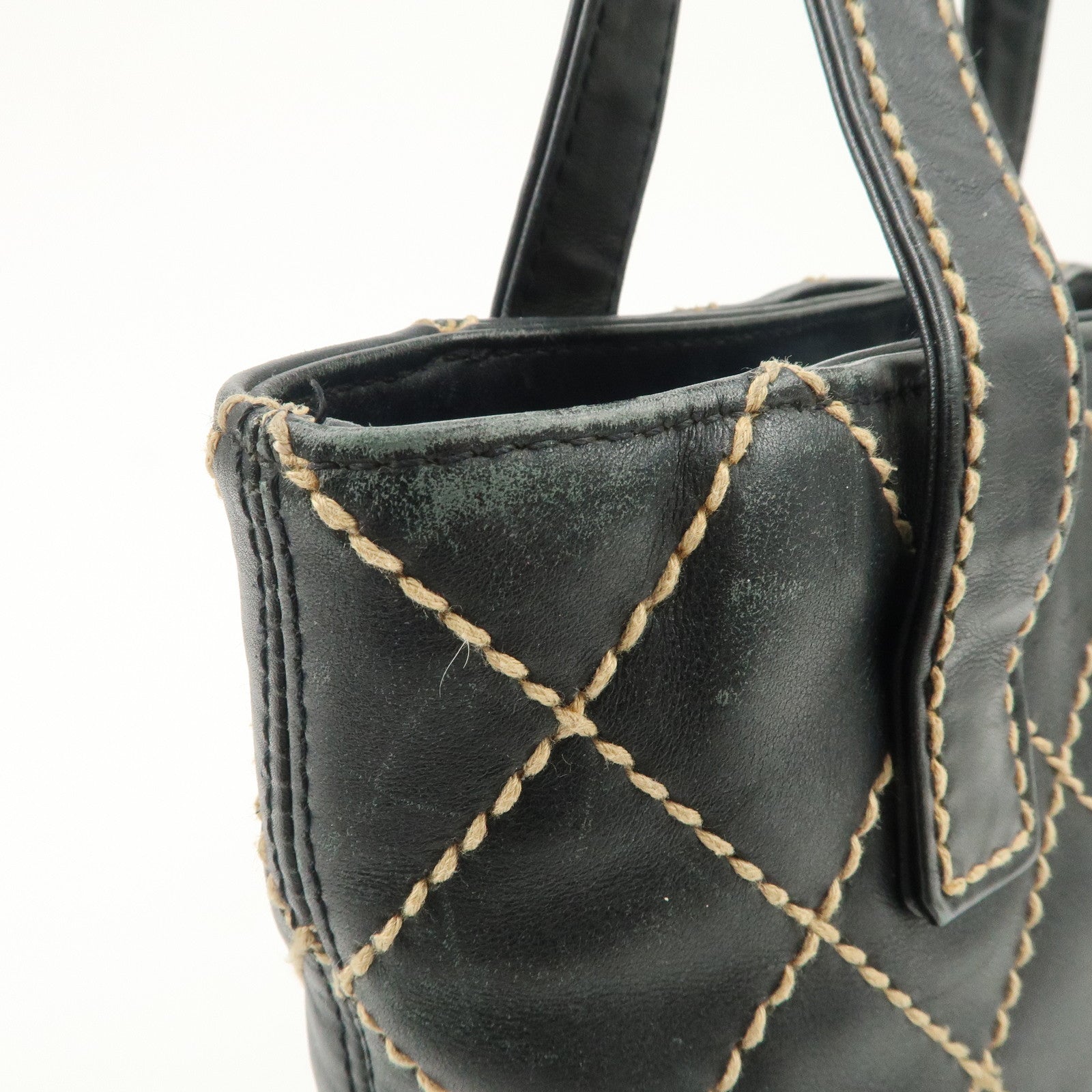 CHANEL Wild Stitch Lamb Skin Tote Bag Hand Bag Black A18126 Used