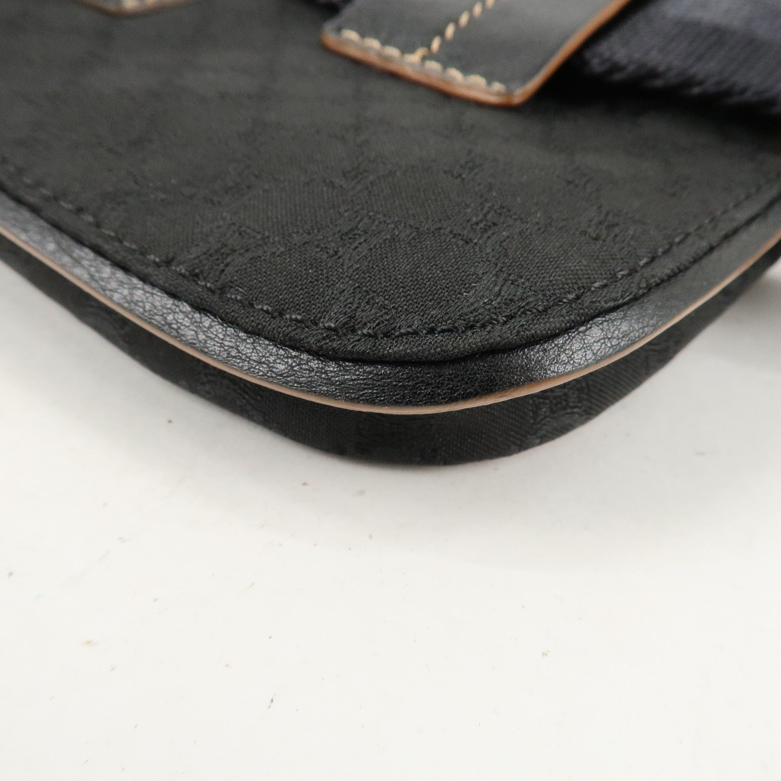 CELINE Macadam Canvas Leather Waist Bag Cross Body Bag Black Used
