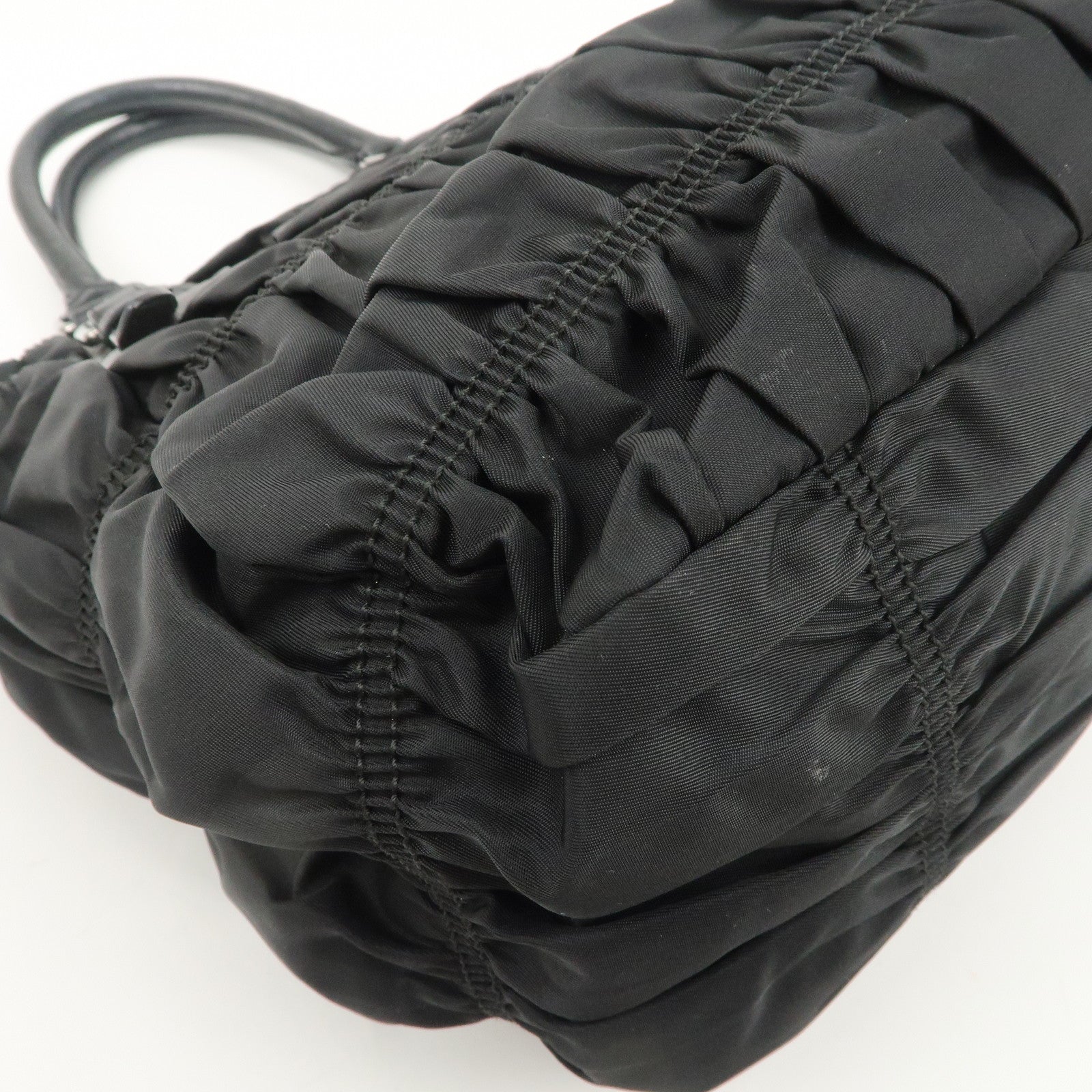 PRADA Logo Nylon Leather Gathered Shoulder Bag BN1616 Used