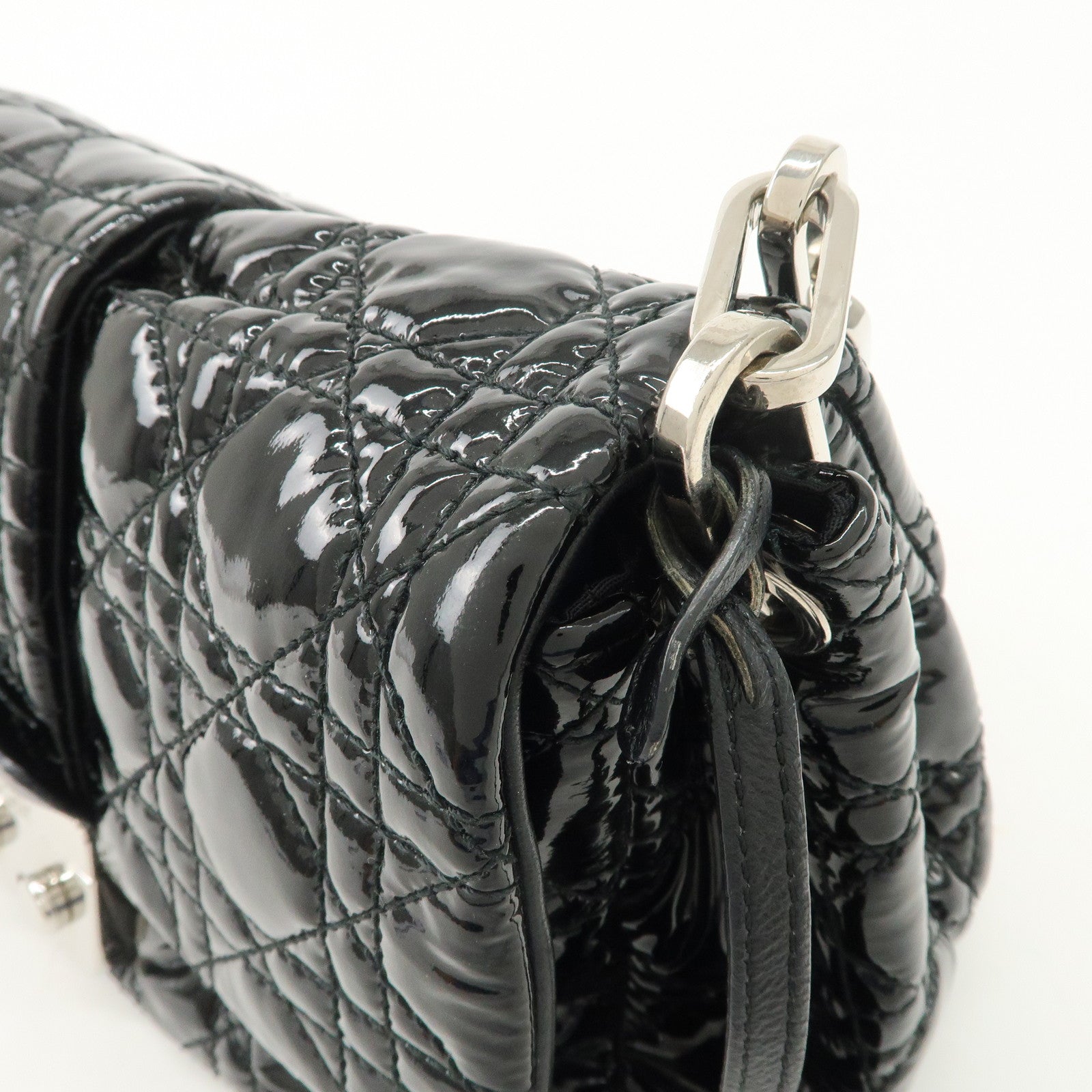 Christian Dior New Lock Cannage Patent Leather Chain Shoulder Bag Used