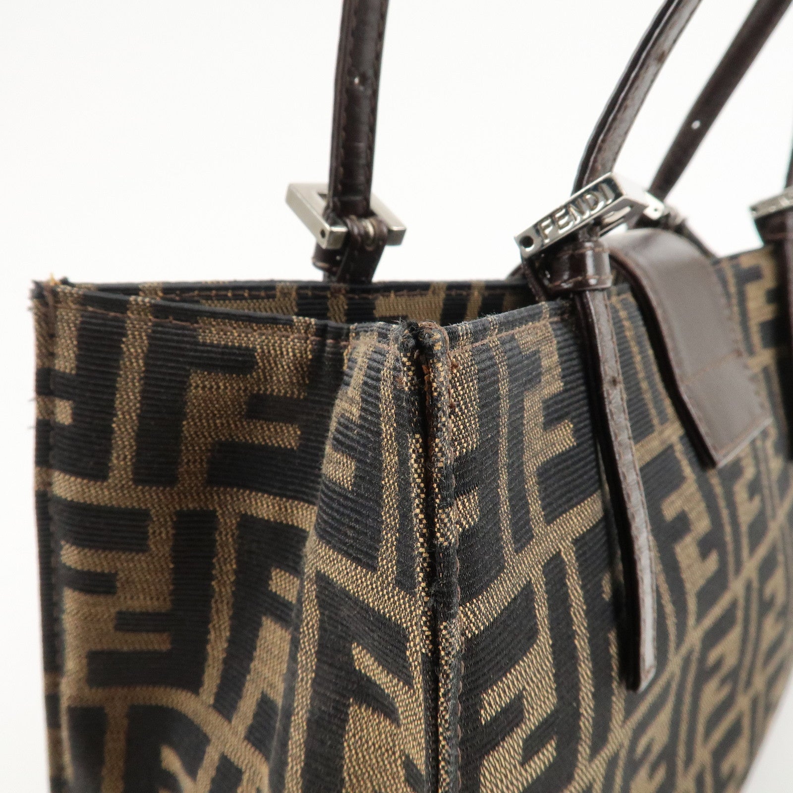 FENDI Zucca Canvas Leather Shoulder Bag Brown Black 15808 Used