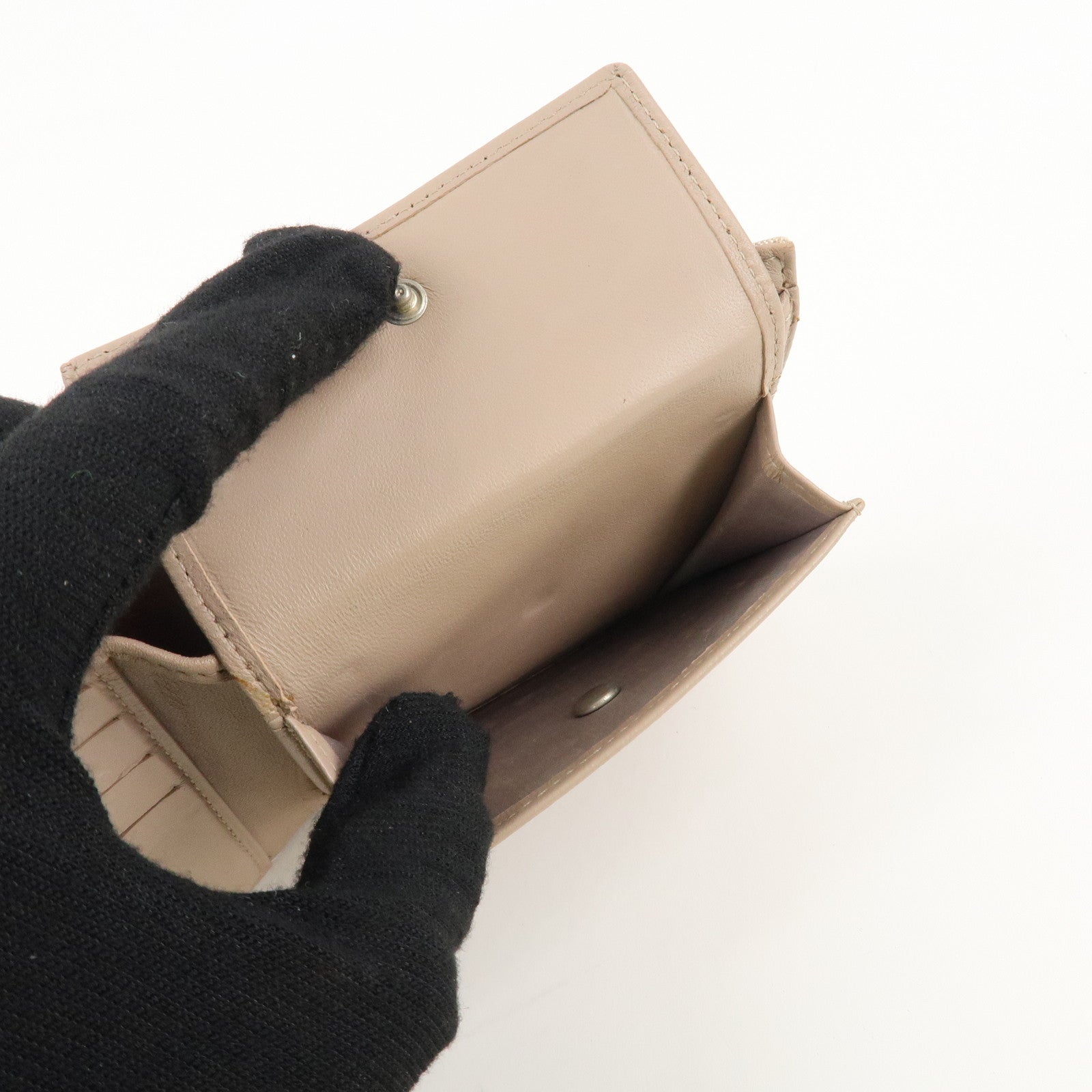 CHANEL New Travel Line Nylon Jacquard Bi-hold Compact Wallet Beige Used