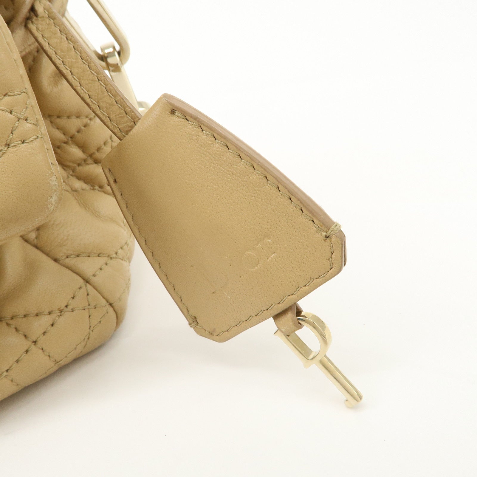 Christian Dior New Lock Cannage Leather Chain Shoulder Bag Beige Used