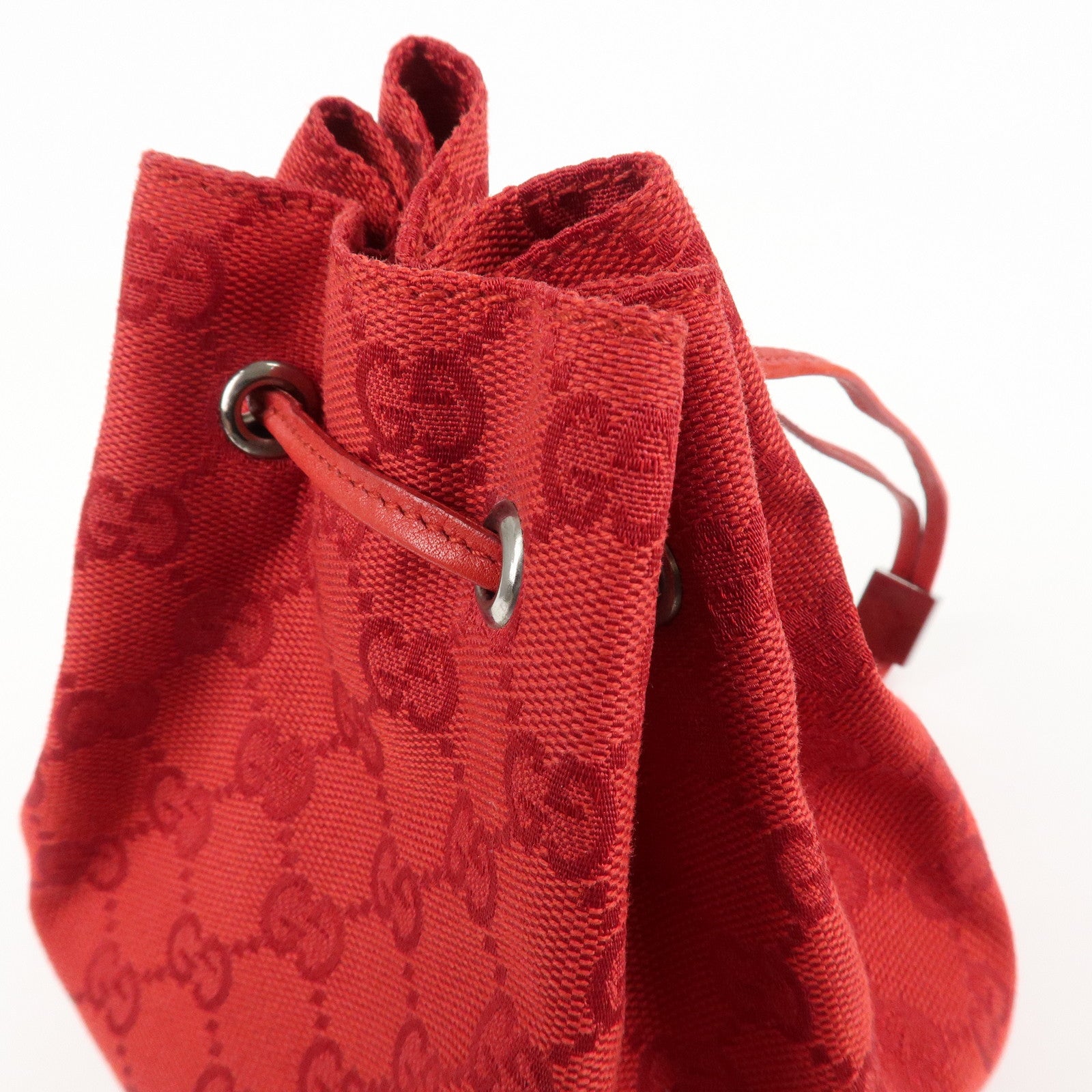 GUCCI GG Canvas Leather Drawstring Pouch Hand Bag 039.0973 Used