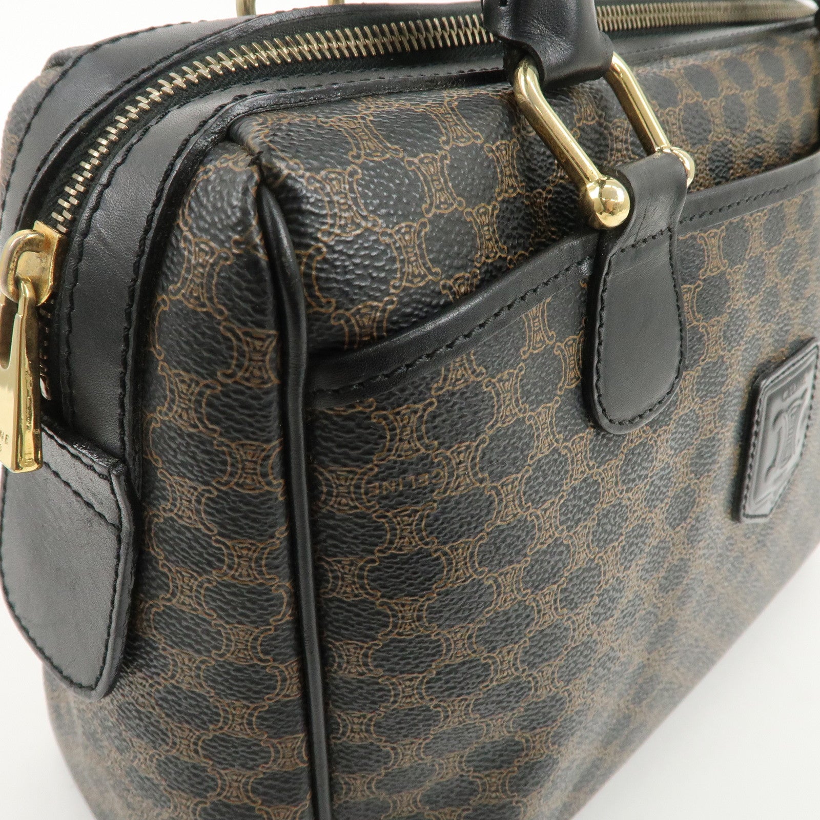 CELINE Macadam PVC Leather Boston Bag Hand Bag Brown Used