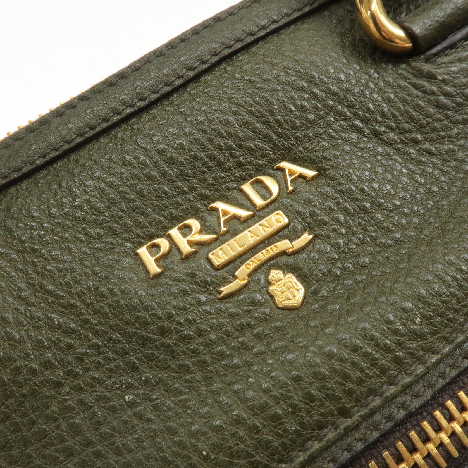 PRADA Leather 2Way Bag Hand Bag Shoulder Bag Khaki BL0805 Used