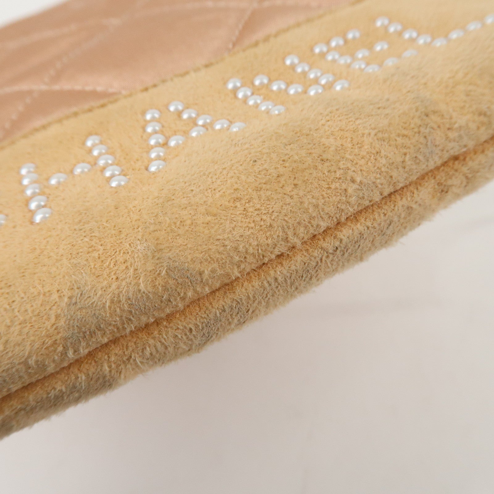 CHANEL Matelasse Satin Suede Back Pack Ruck Sack Pink Beige Used