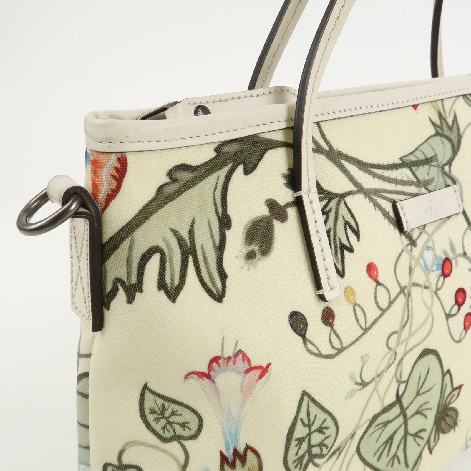 GUCCI Flora Canvas Leather 2WAY Hand Bag Ivory 353440 Used