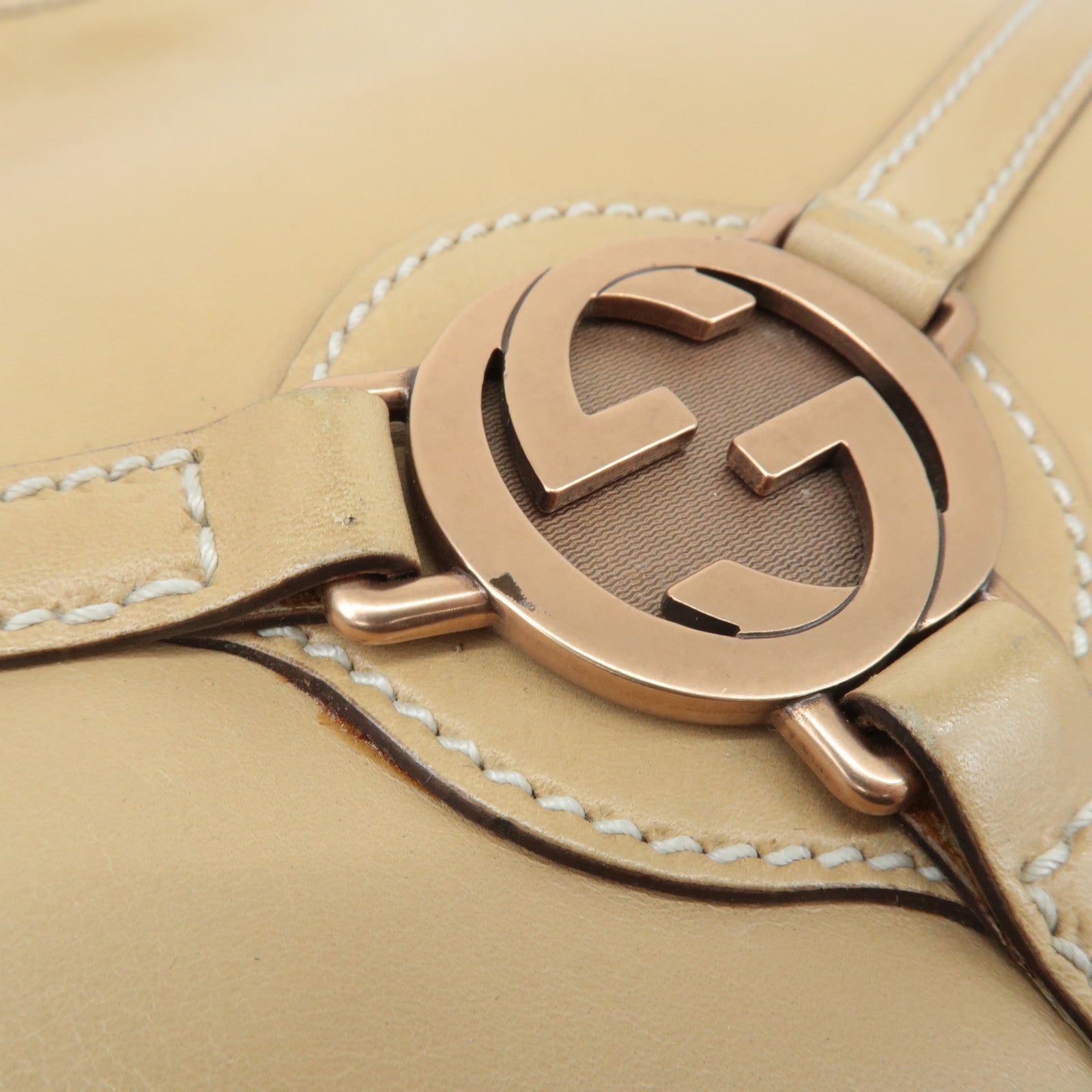 GUCCI Interlocking G Leather Shoulder Bag Beige 114877 Used