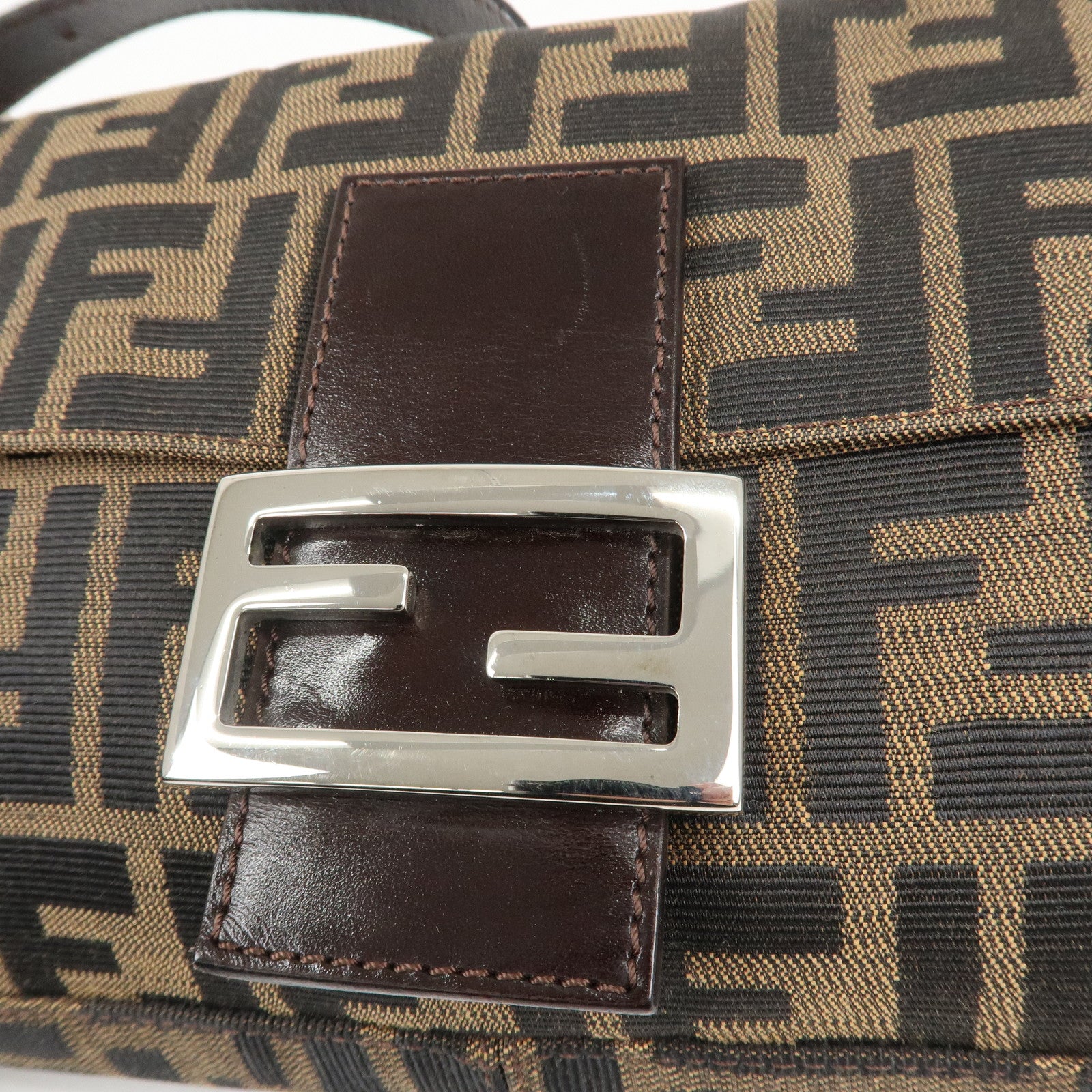 FENDI Mamma Baguette Zucca Canvas Shoulder Bag Brown Black 26424 Used