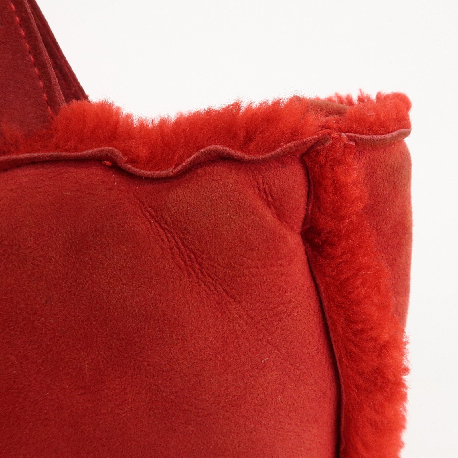 CHANEL Mouton Suede Tote Bag Hand Bag Shoulder Bag Red Used