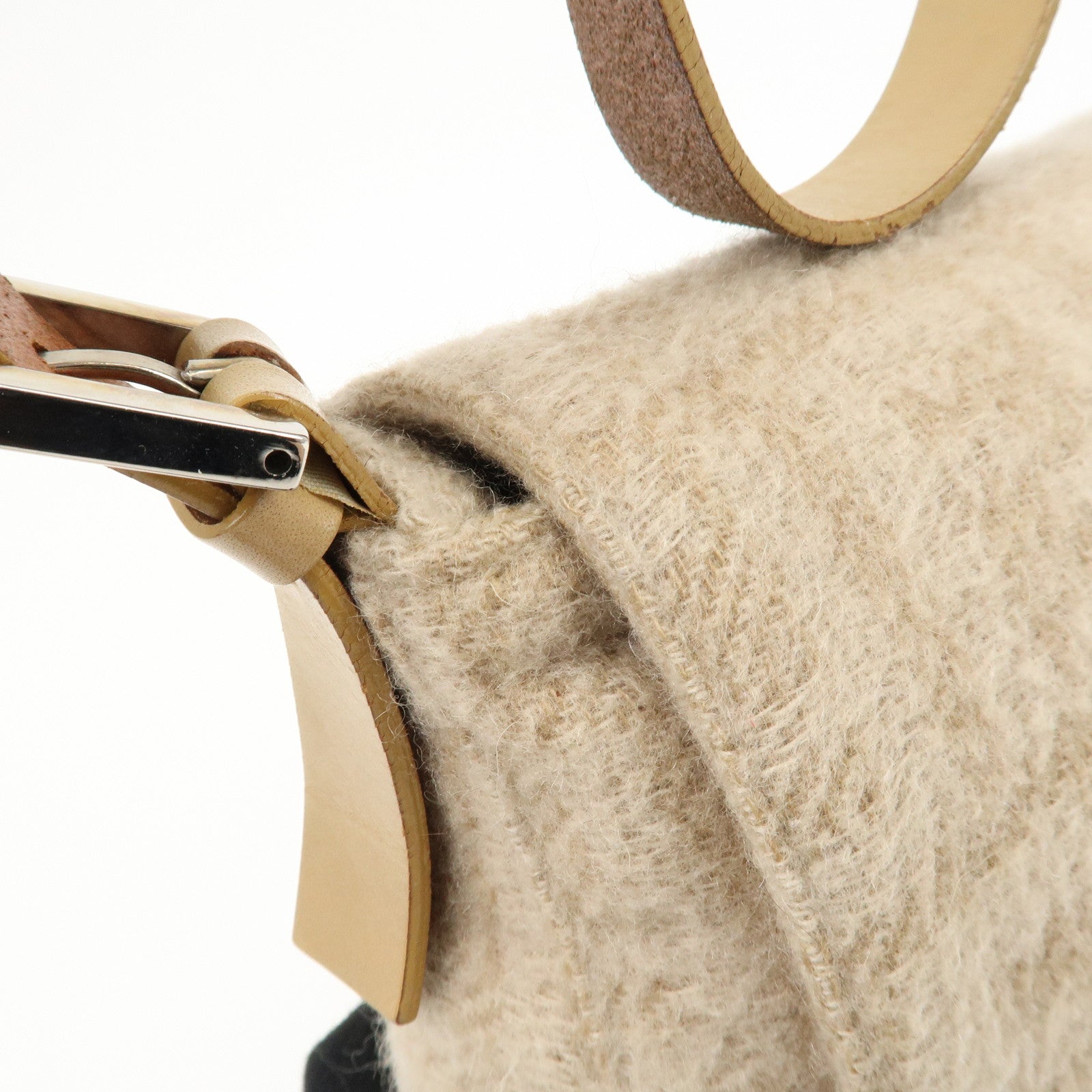 FENDI Mamma Baguette Zucca Wool Leather Shoulder Bag 26325 Used