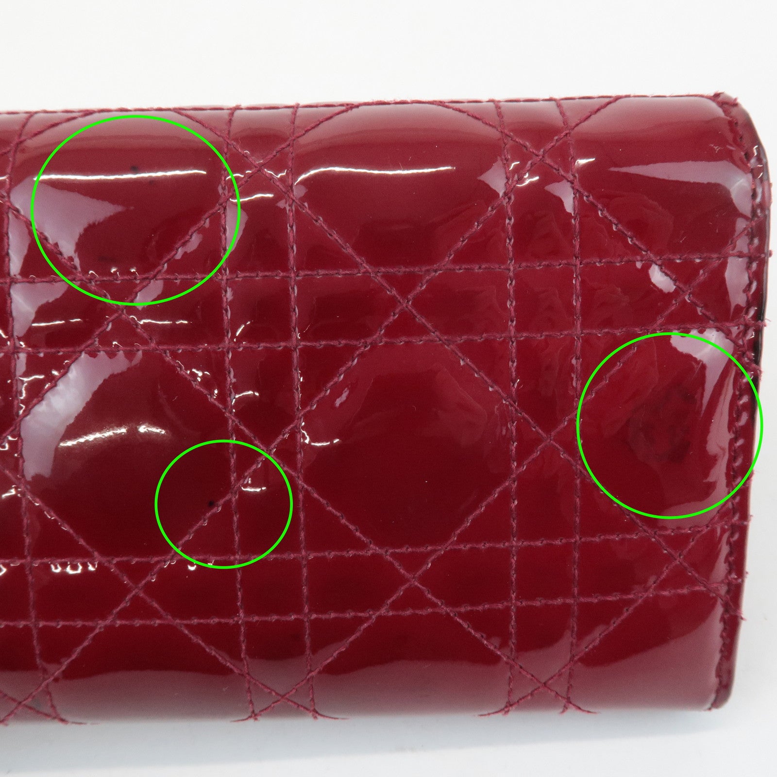 Christian Dior Lady Dior Cannage Patent Leather Chain Wallet Used