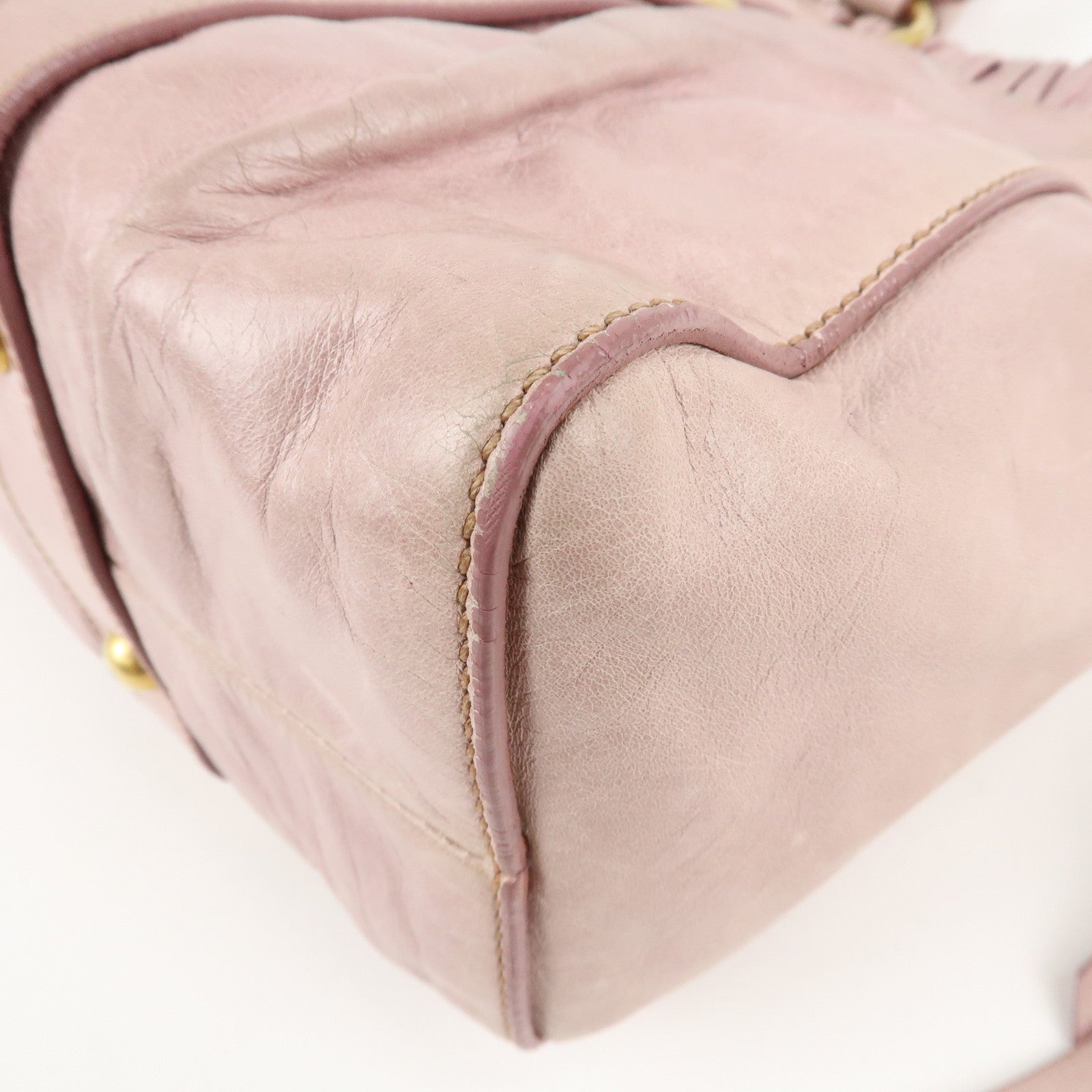 MIU MIU Logo Leather 2WAY Bag Shoulder Bag Hand Bag Pink Used