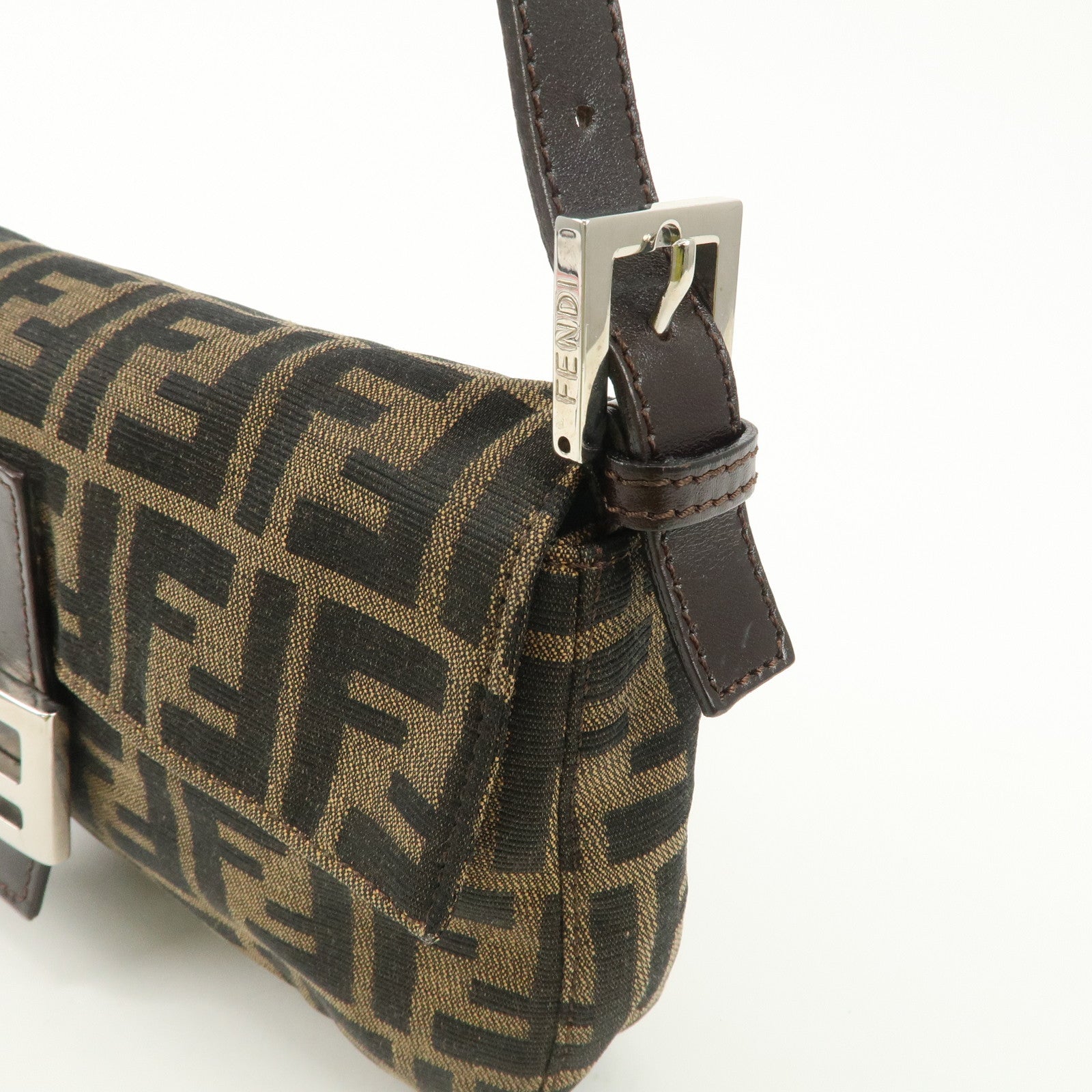 FENDI Mamma Bagguette Zucca Canvas Leather Shoulder Bag 26424 Used