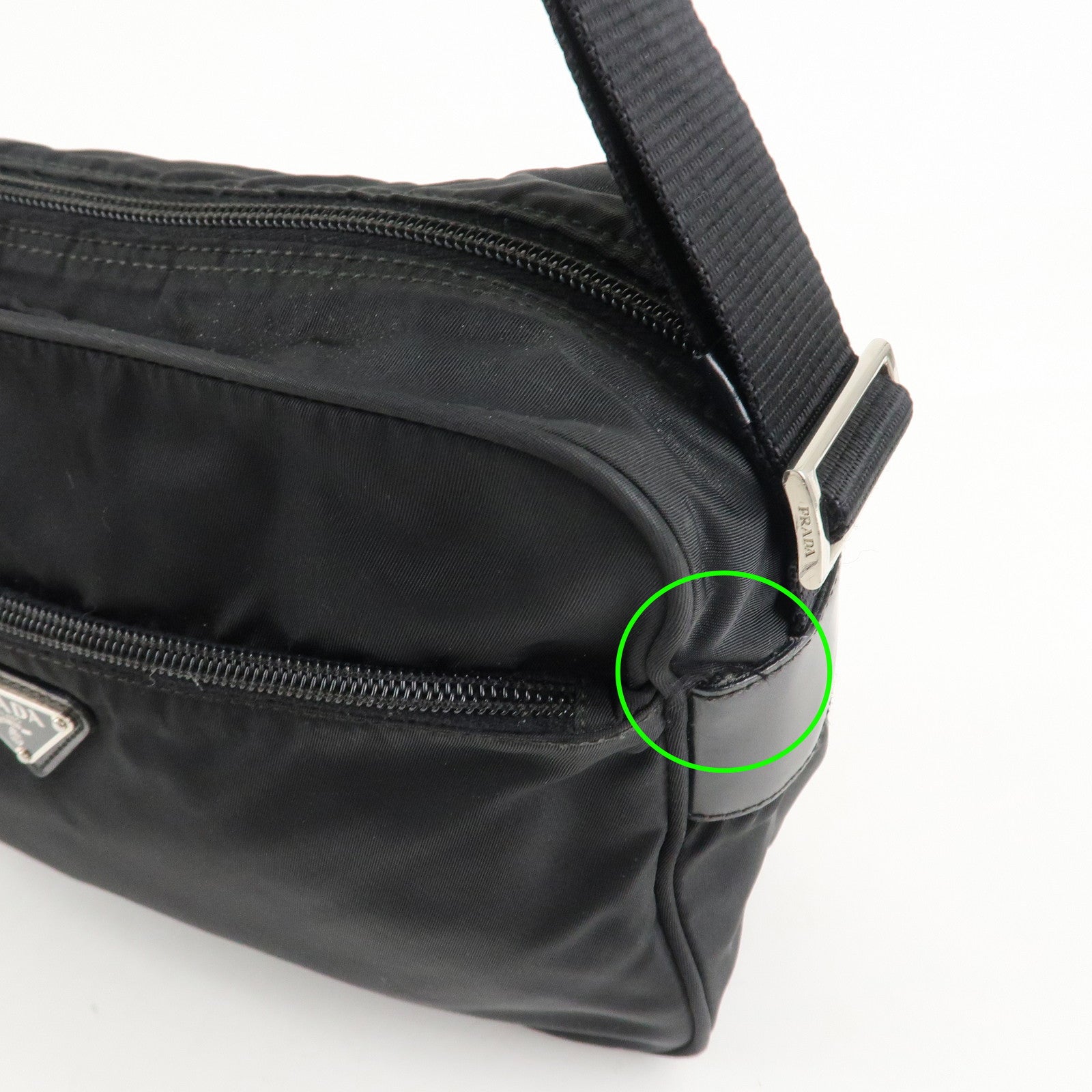 PRADA Logo Nylon Leather Shoulder Bag Crossbody Bag Black Used