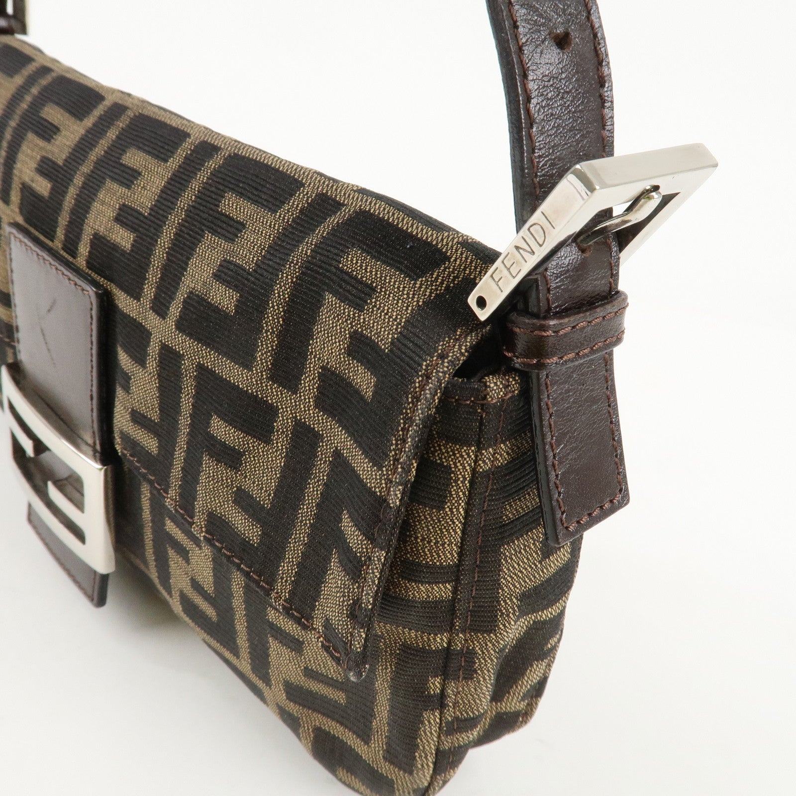 FENDI Mamma Baguette Zucca Canvas Shoulder Bag Brown Black 26424 Used