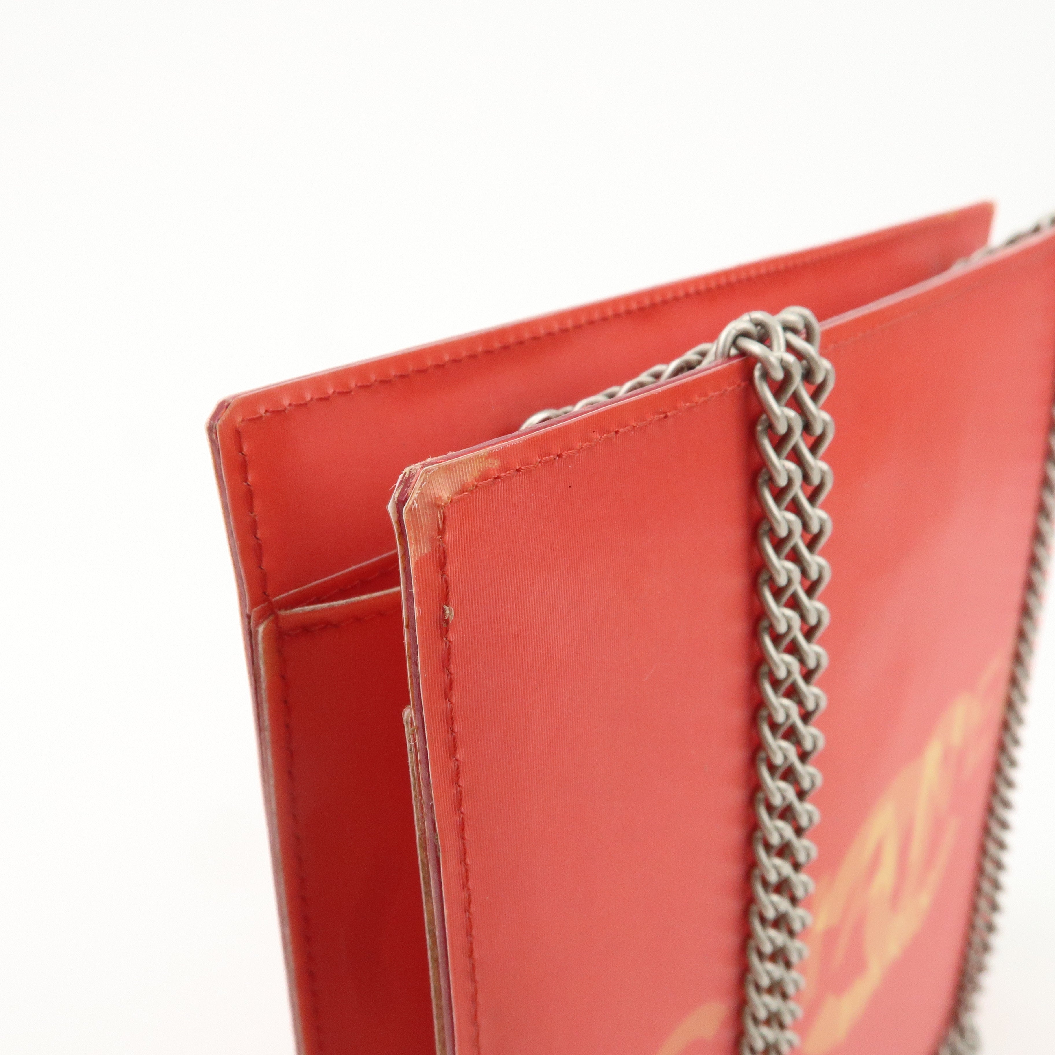 CHANEL Nylon Hologram Chain Shoulder Bag Hand Bag Red Used