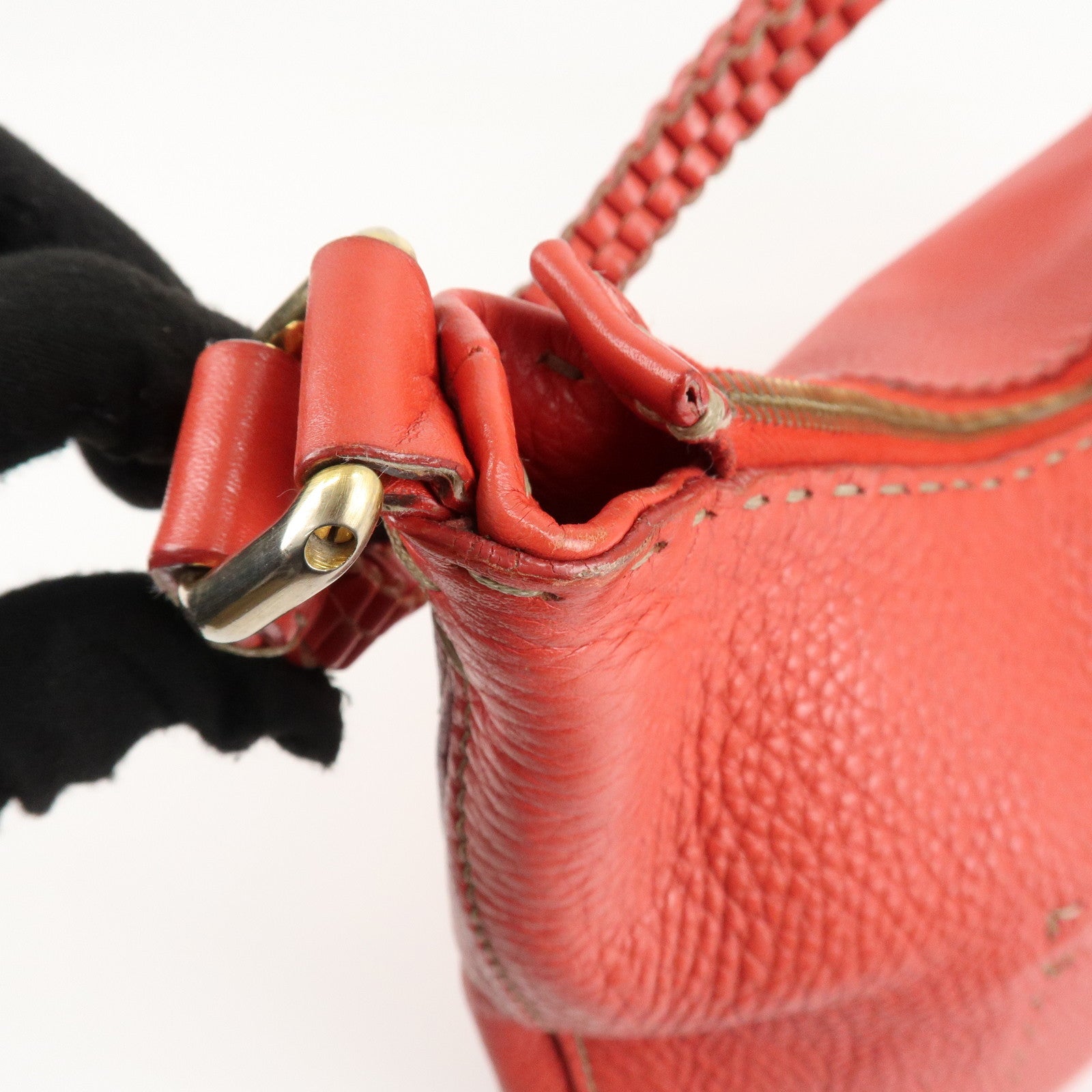 FENDI Selleria Leather Shoulder Bag Red 8BR648 Used