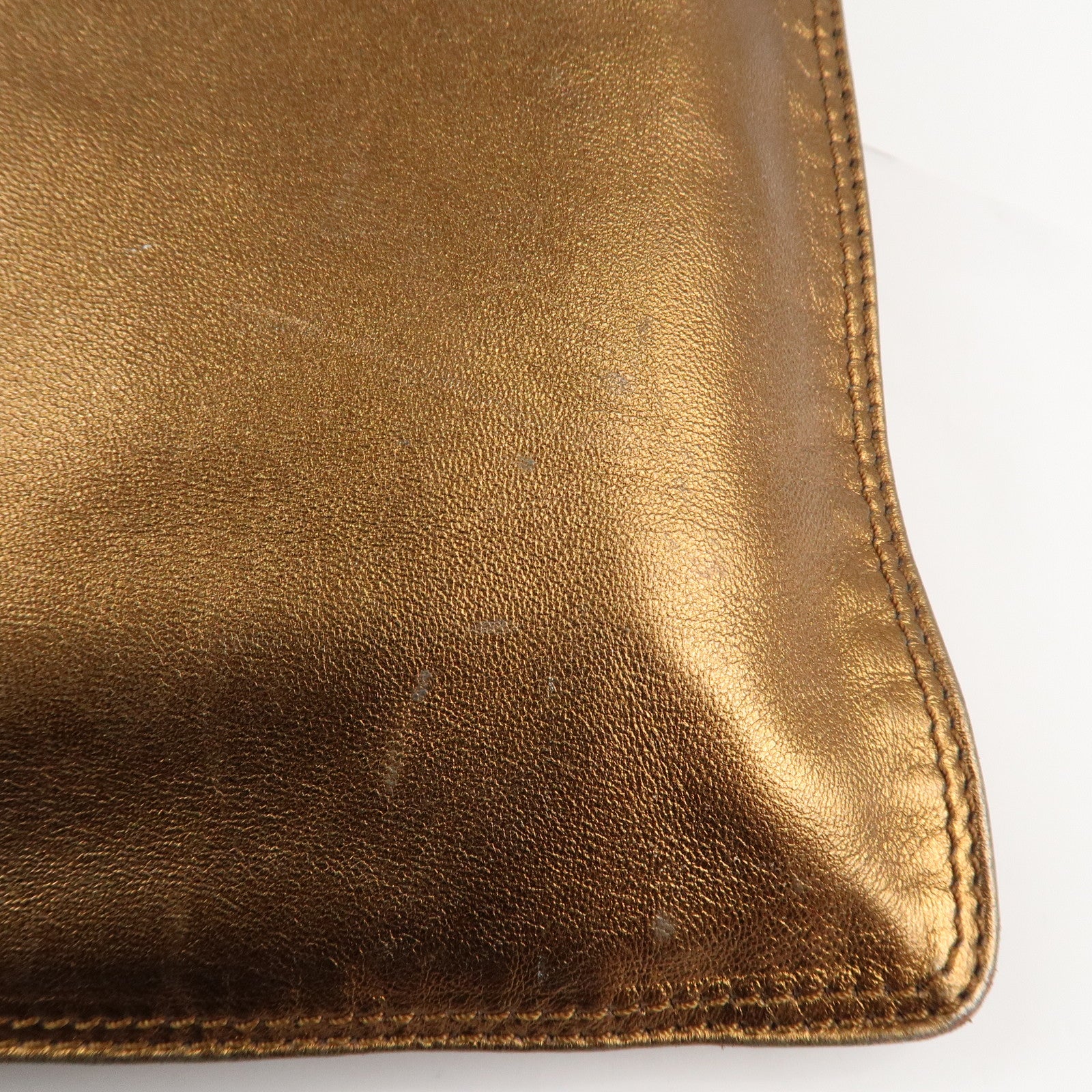 CHANEL Leather Logo Shoulder Bag Hand Bag Gold Used