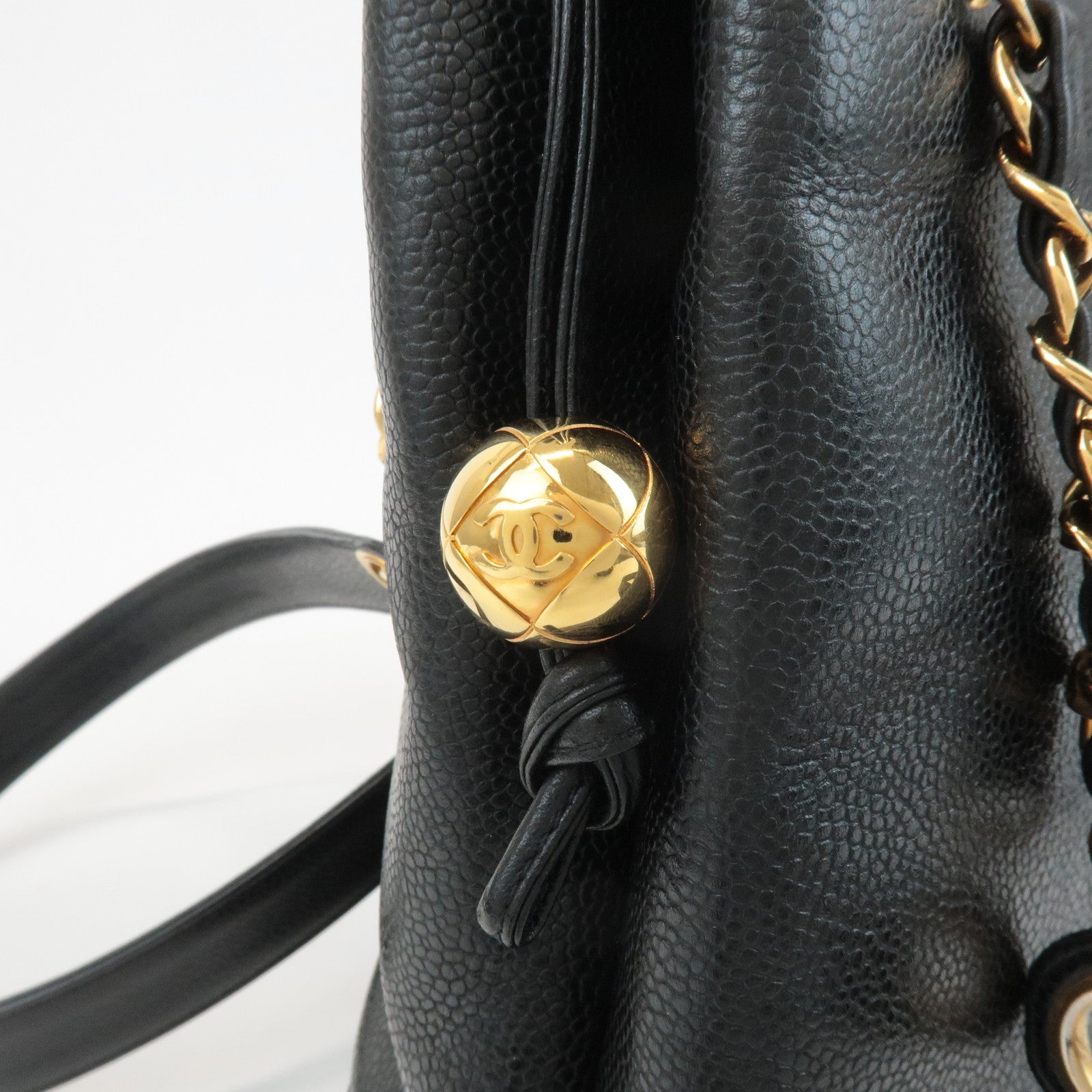 CHANEL COCO Mark Caviar Skin Chain Shoulder Bag Black Used