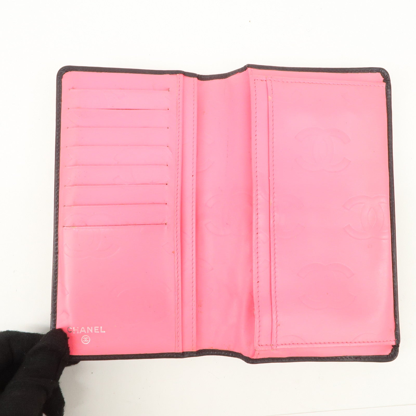 CHANEL Cambon Line Patent Leather Bi-fold Wallet Black A26717 Used